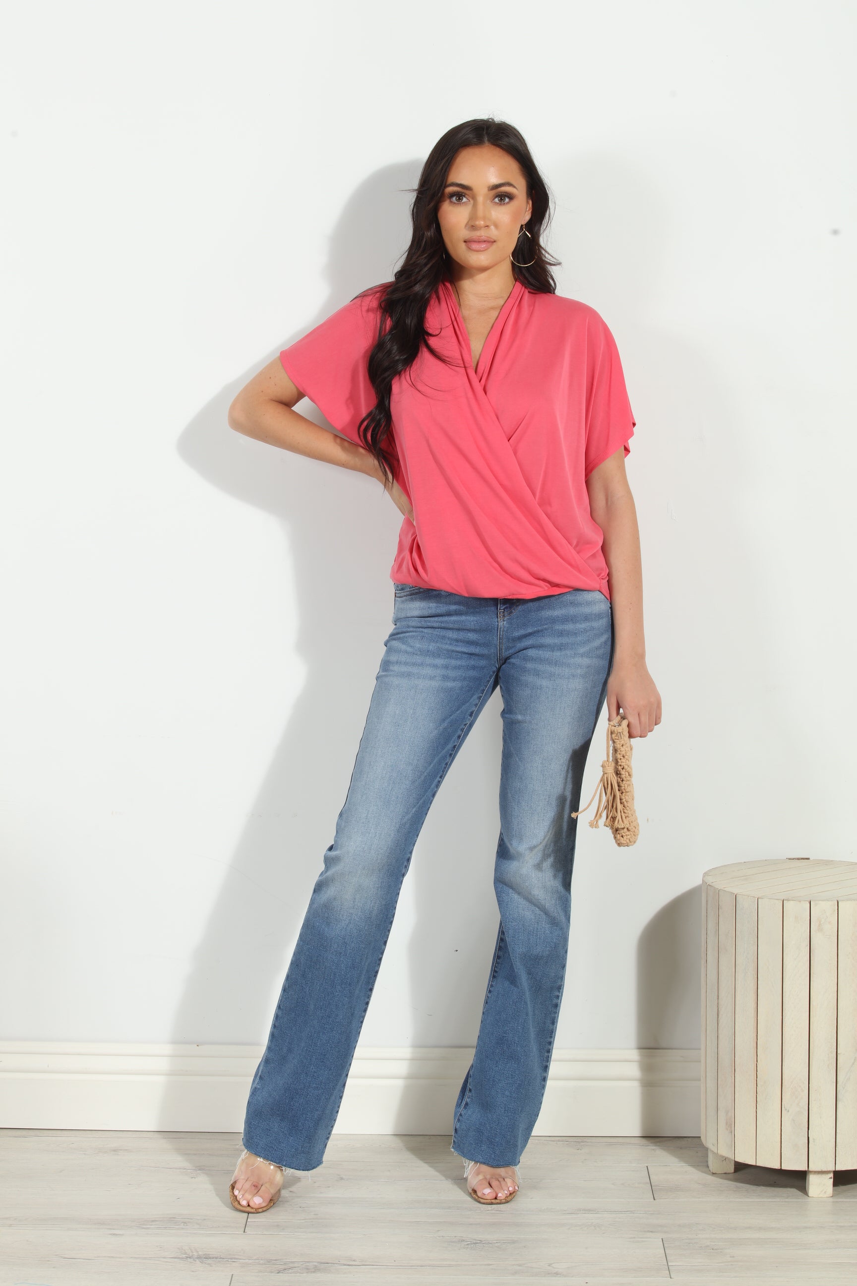 Coral Cupro Surplice Tee-BEST SELLER
