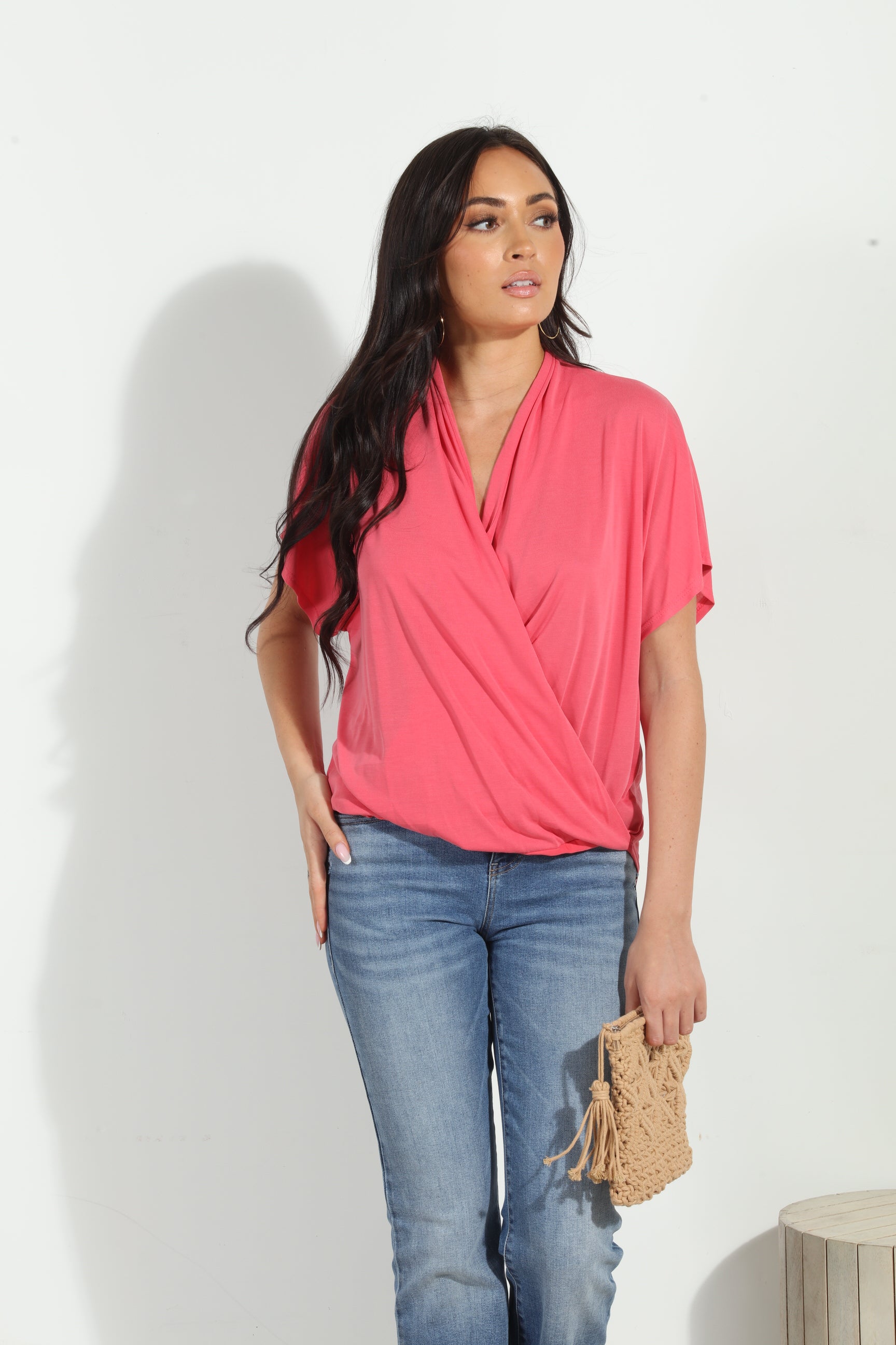 Coral Cupro Surplice Tee-BEST SELLER