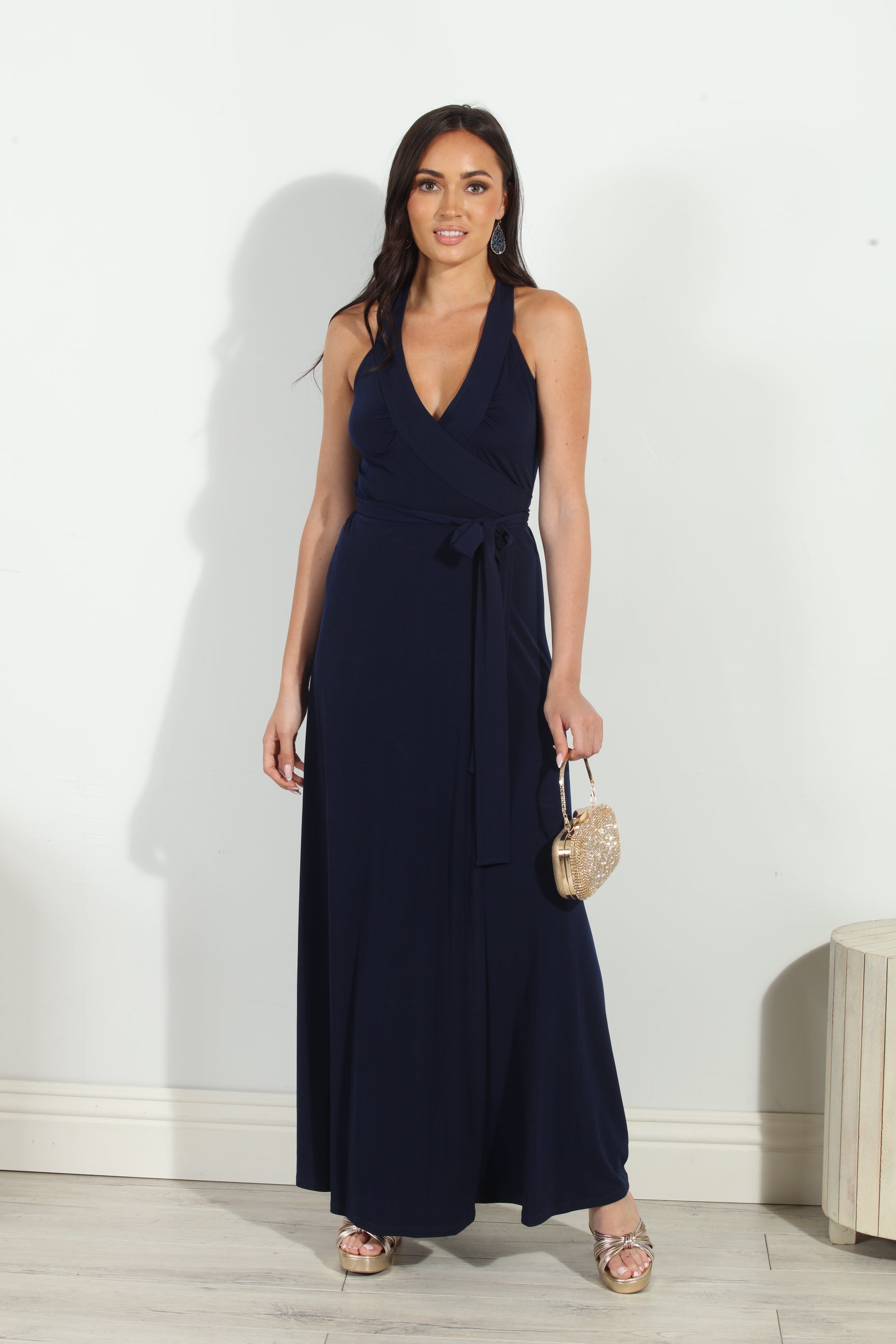 Navy blue wrap maxi hot sale dress