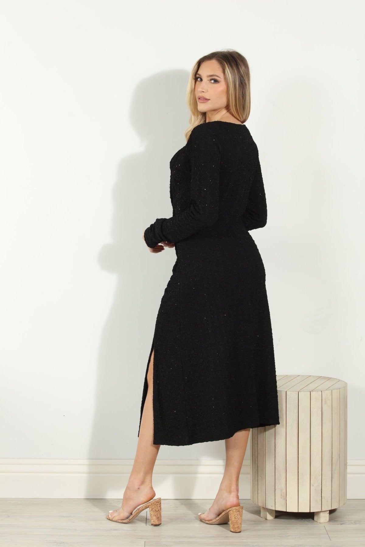 Fatima Sparkle Shirred Long Sleeve Dress-FINAL SALE