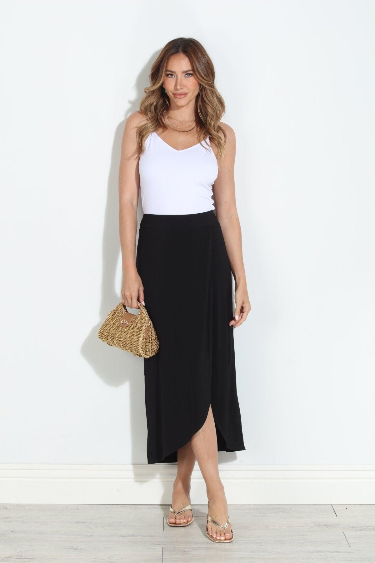 Black ITY Faux Wrap Maxi Skirt-BEST SELLER