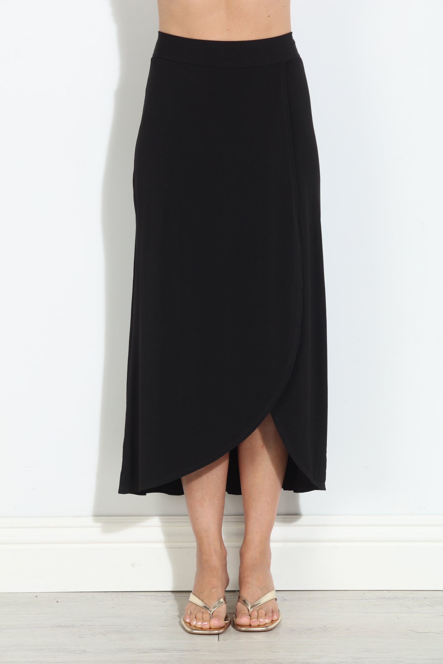 Black Faux Wrap Maxi Skirt