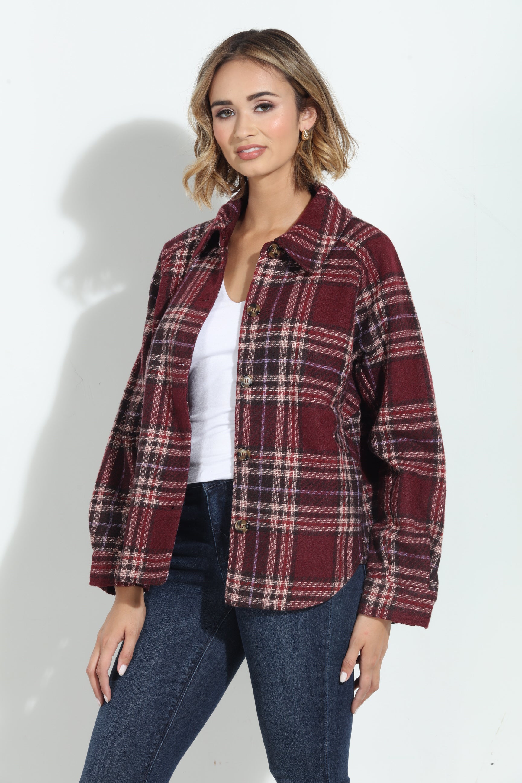 Mystree Wine Plaid Shacket-BEST SELLER