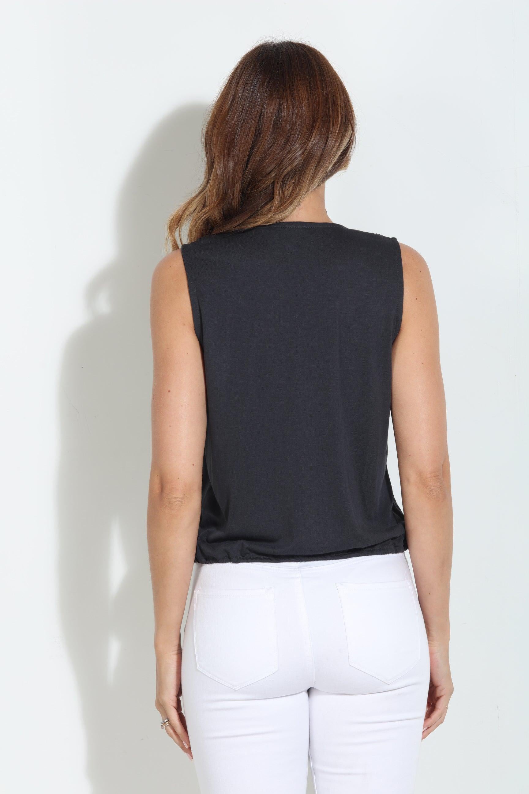 Black/Grey Cupro Ring Surplice Top-BEST SELLER