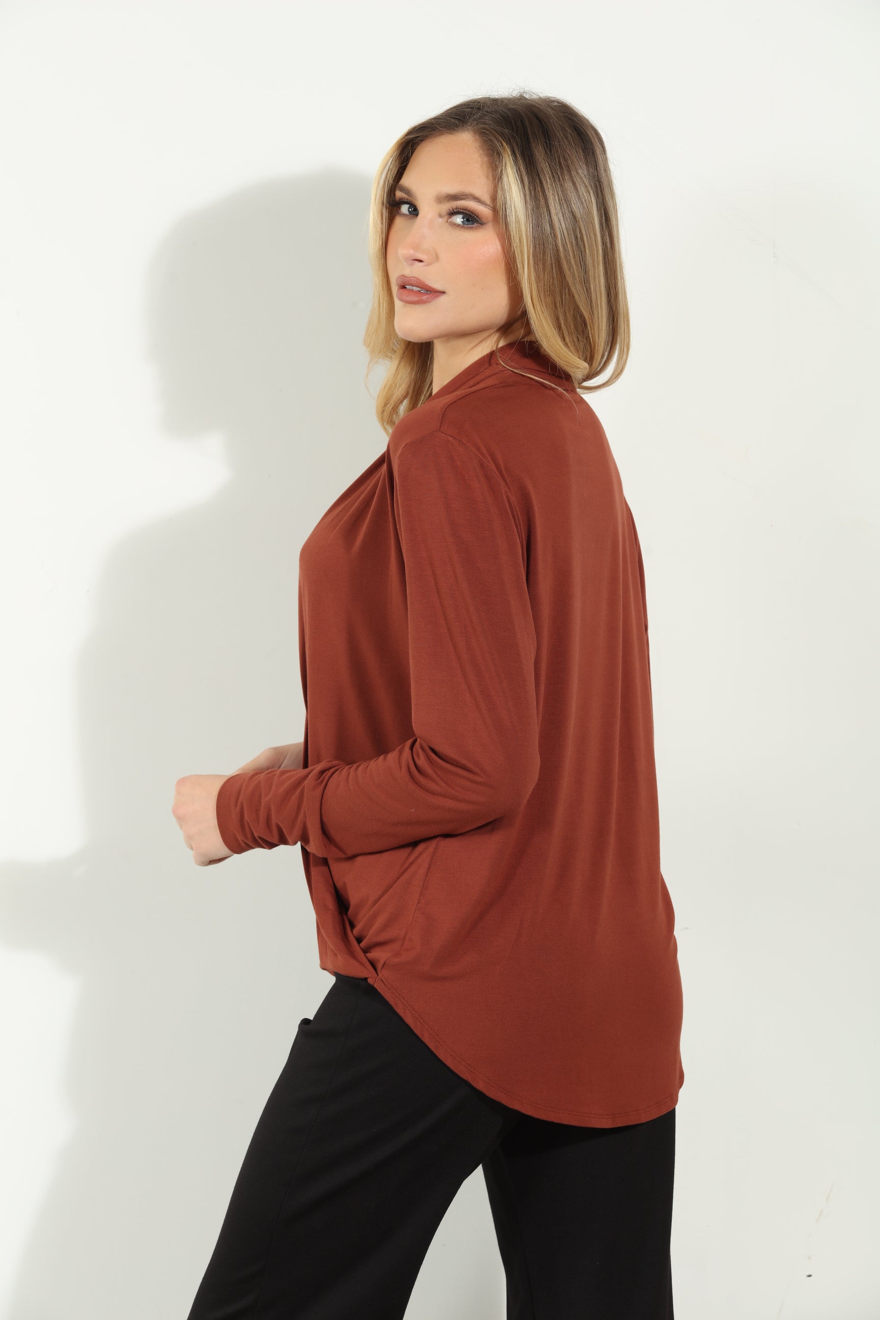 Copper Cupro Draped Surplice Top - BEST SELLER