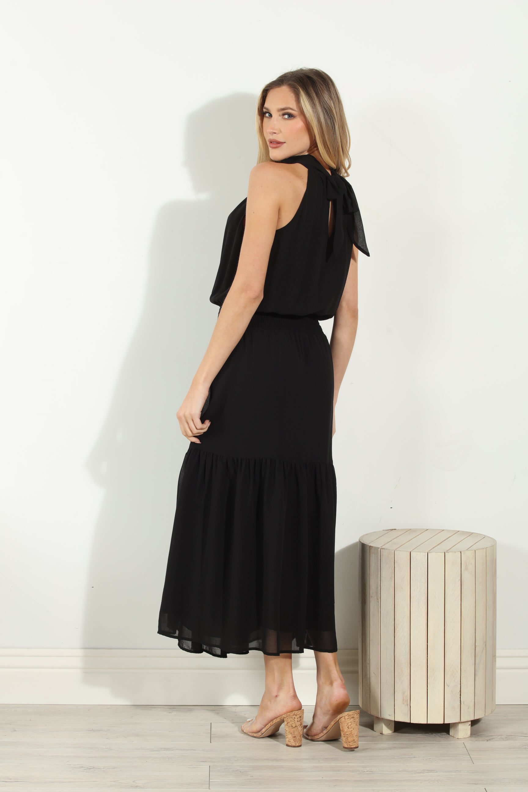 Black Chiffon Halter Maxi