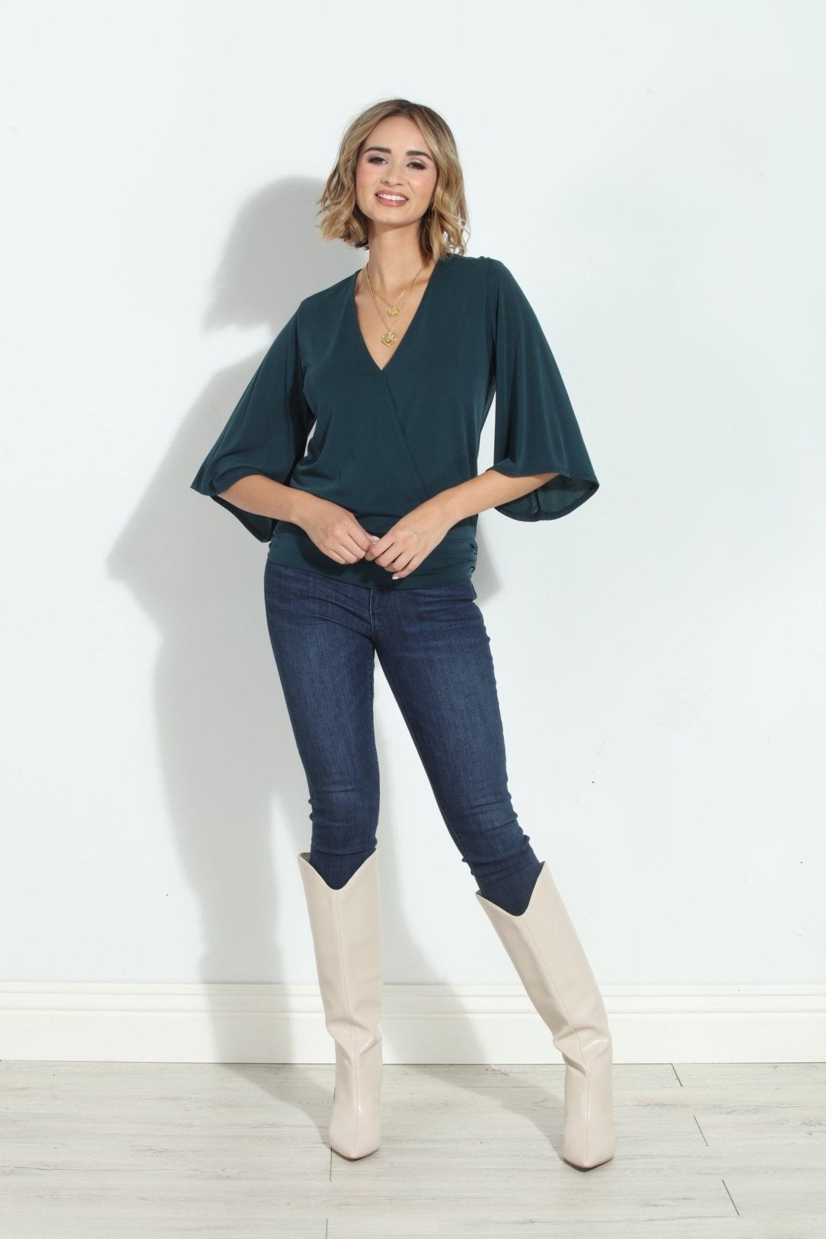 Emerald Cupro Kimono Banded Top-BEST SELLER
