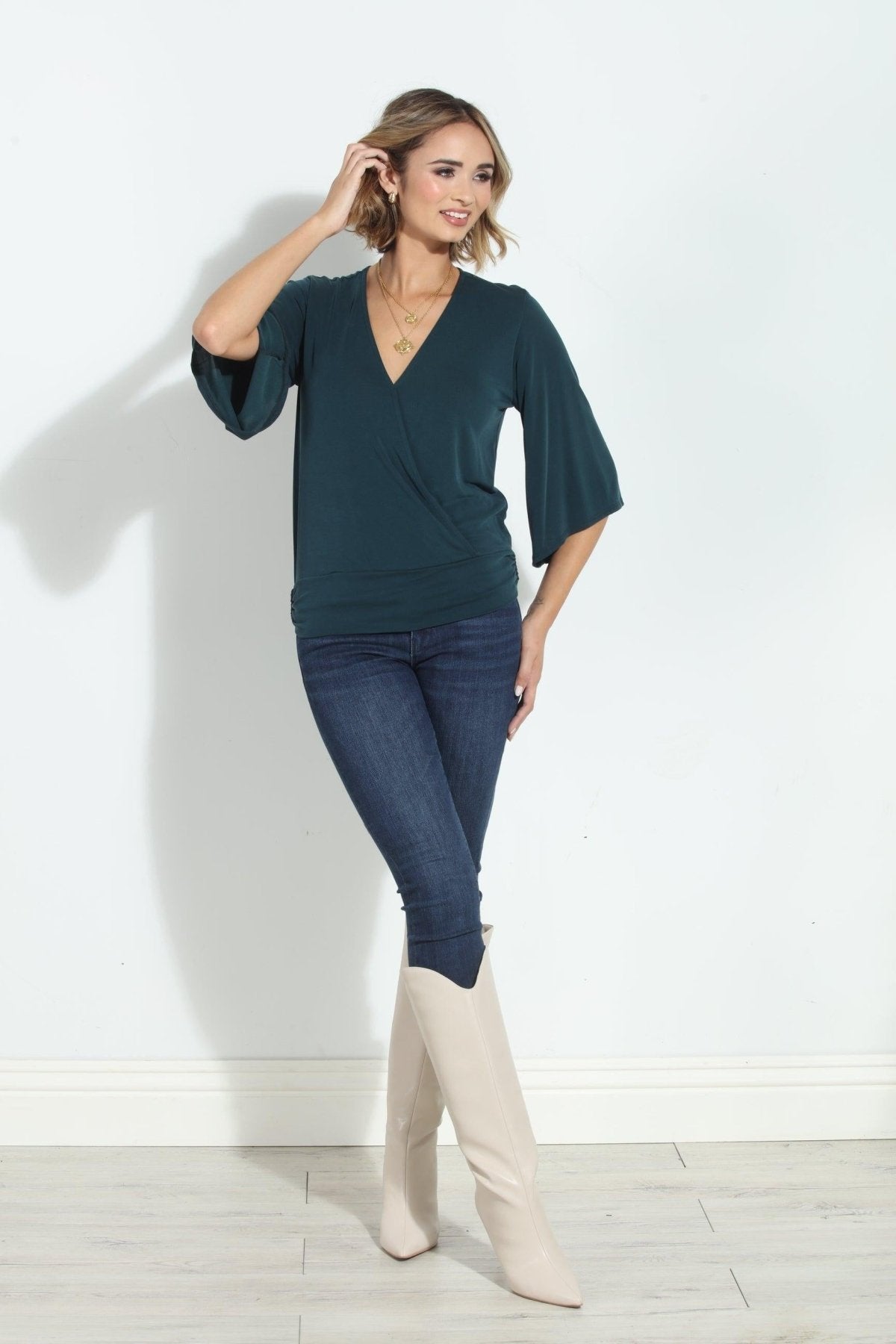 Emerald Cupro Kimono Banded Top-BEST SELLER