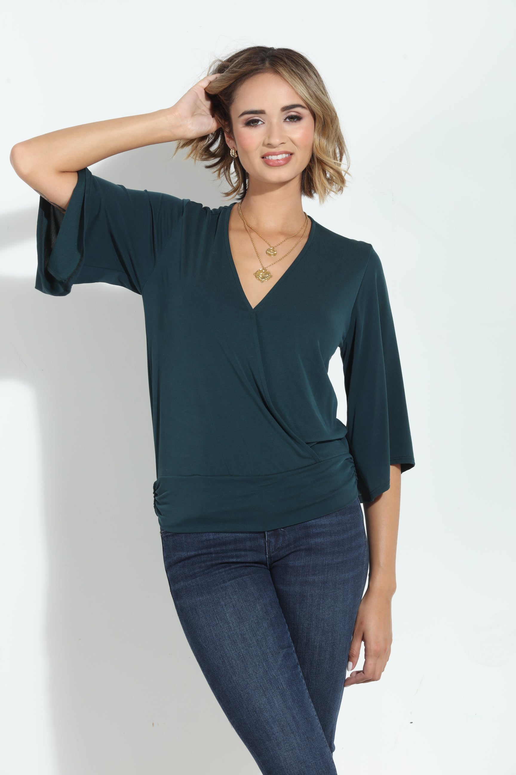 Emerald Cupro Kimono Banded Top-BEST SELLER