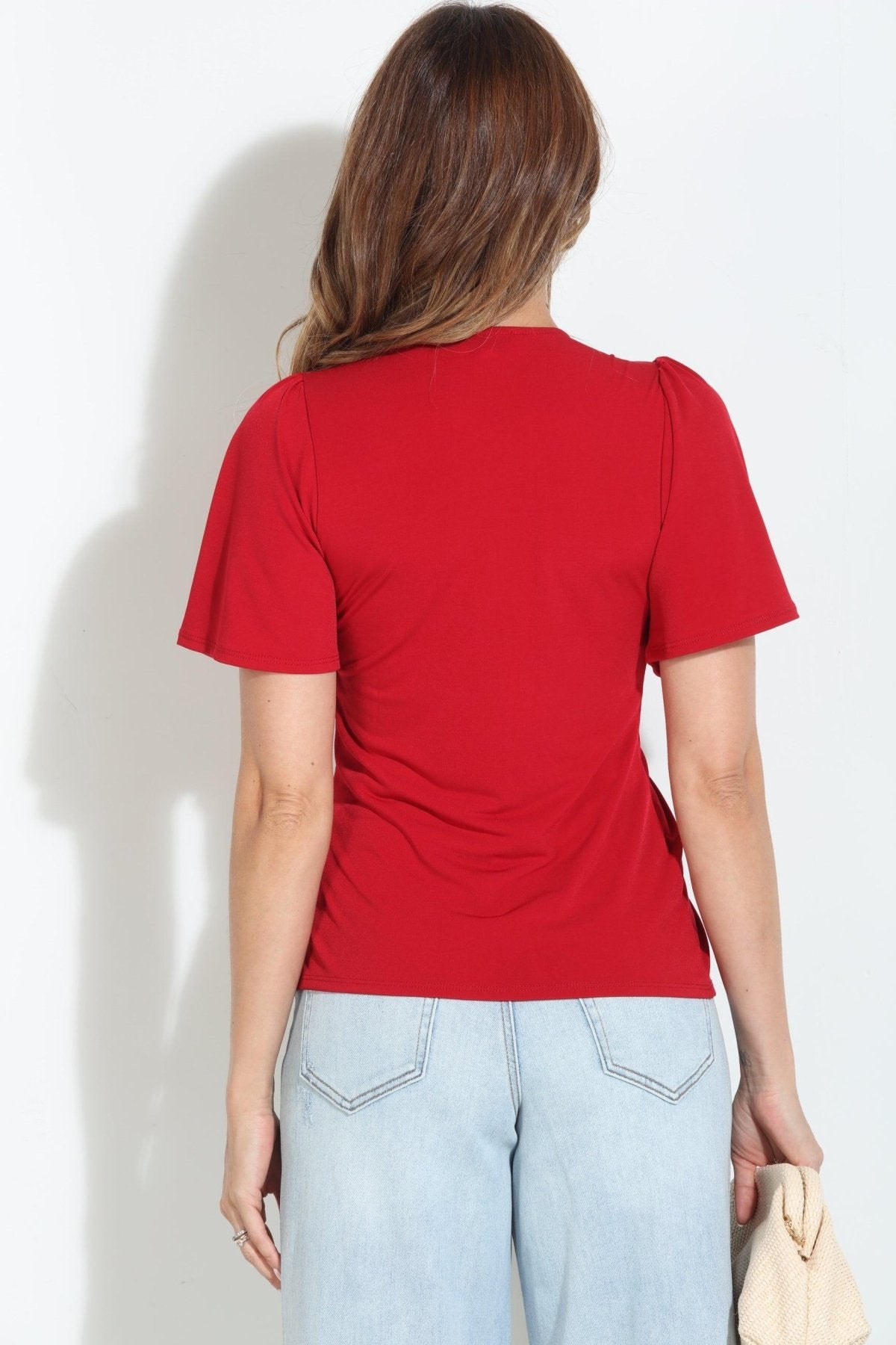 True Red V-Neck Twist Tee-BEST SELLER