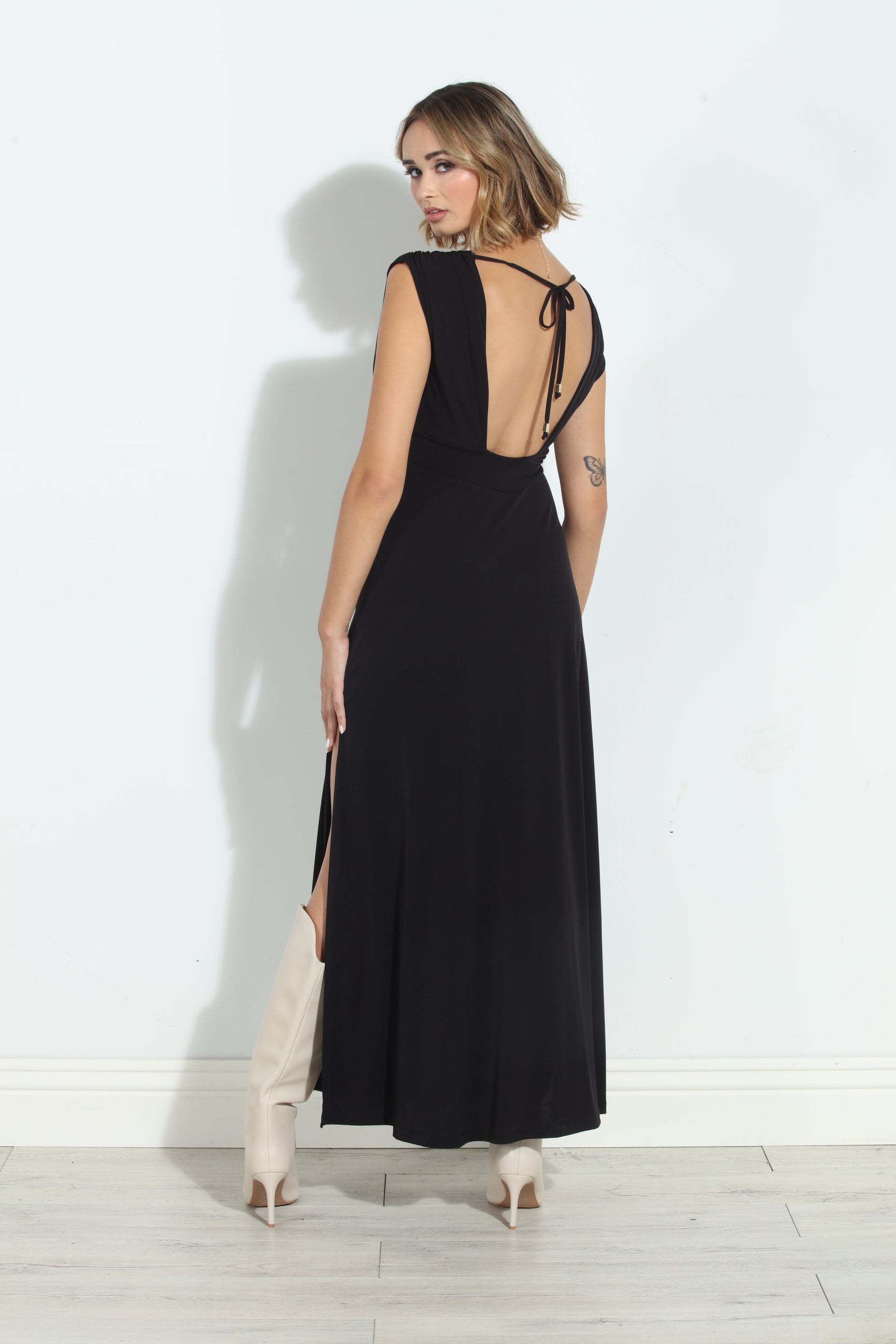 Black Stretch Deep V Maxi Dress - BEST SELLER