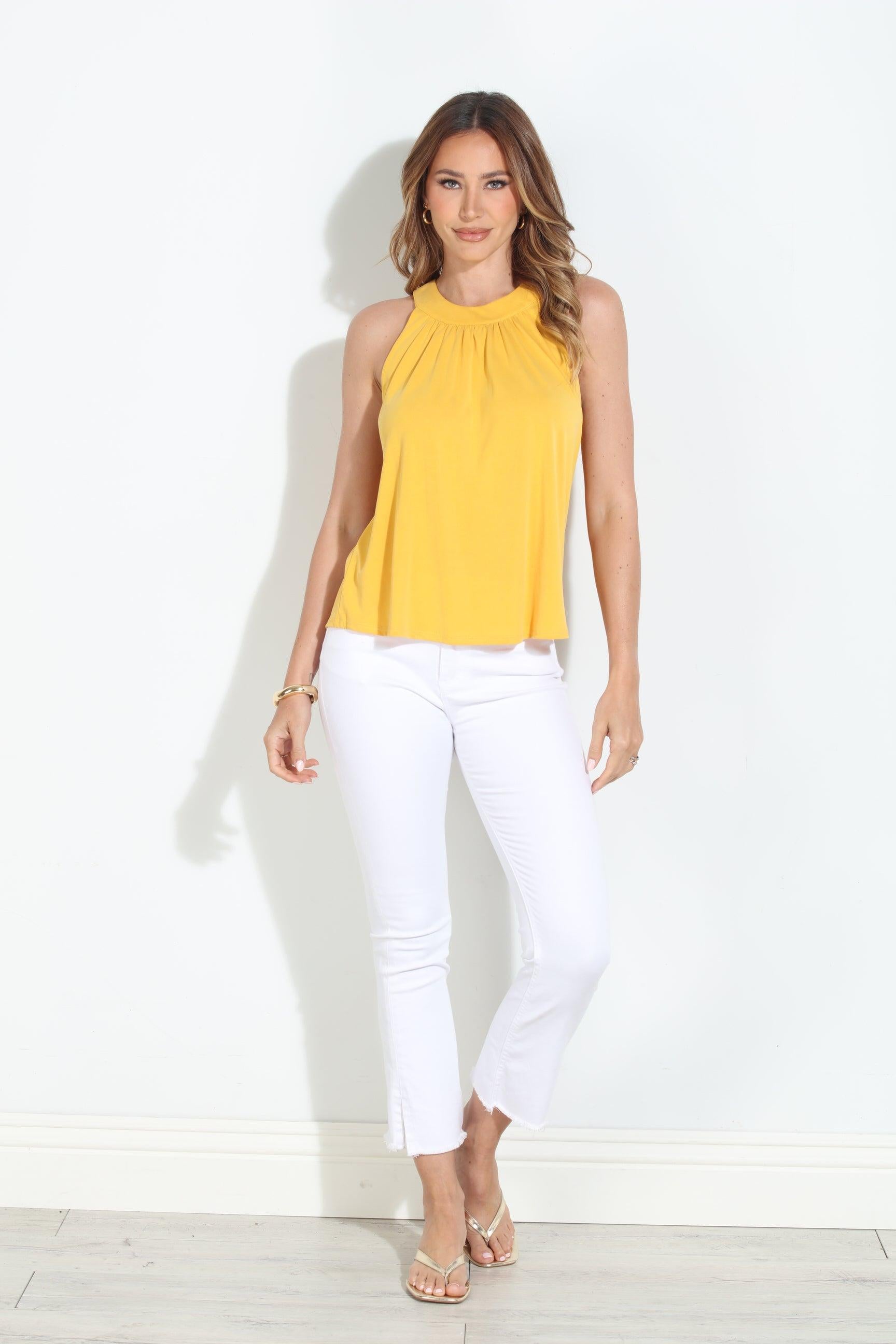 Mustard Hi-Neck Stretch Tank-BEST SELLER
