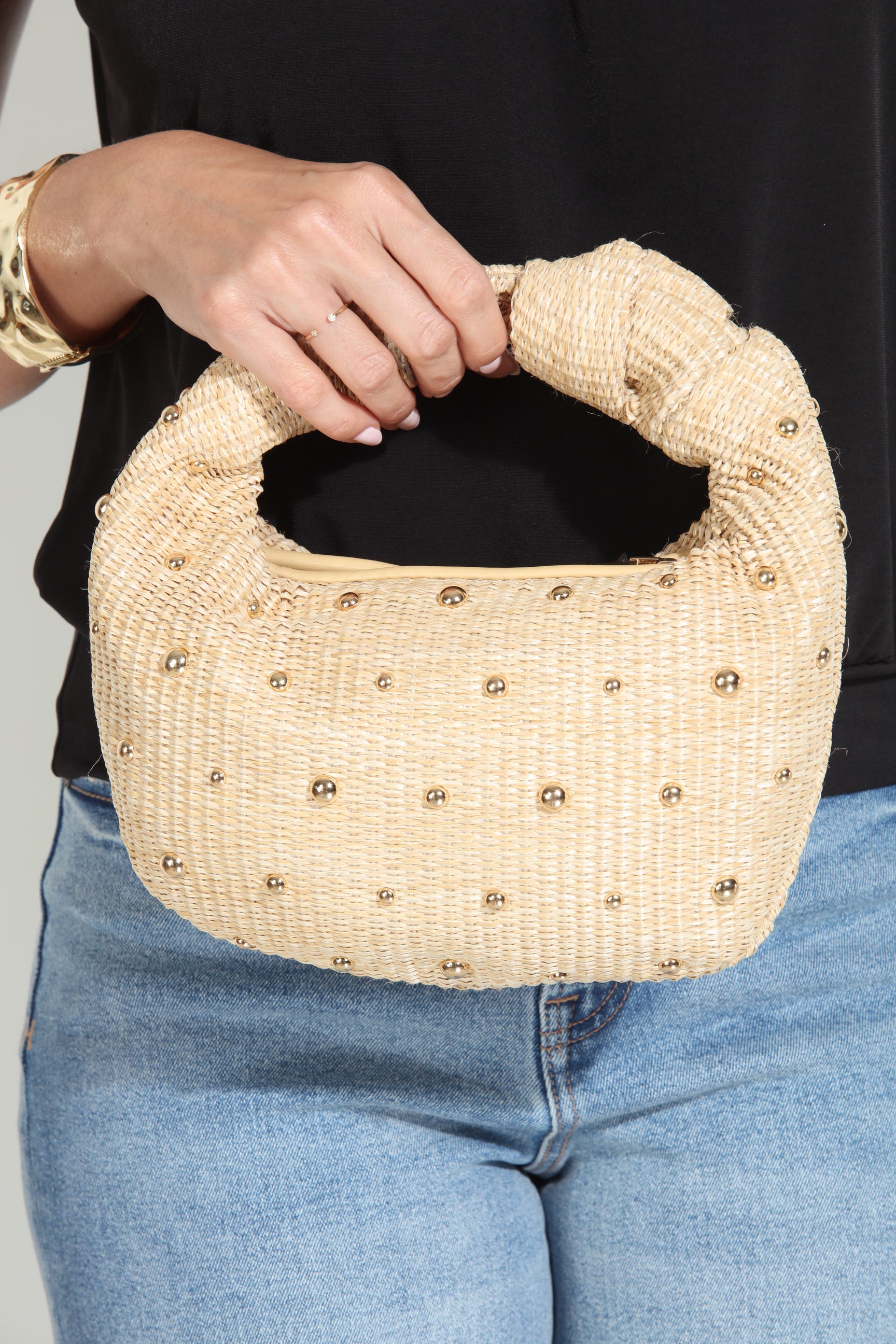 Addison Studded Straw Handbag