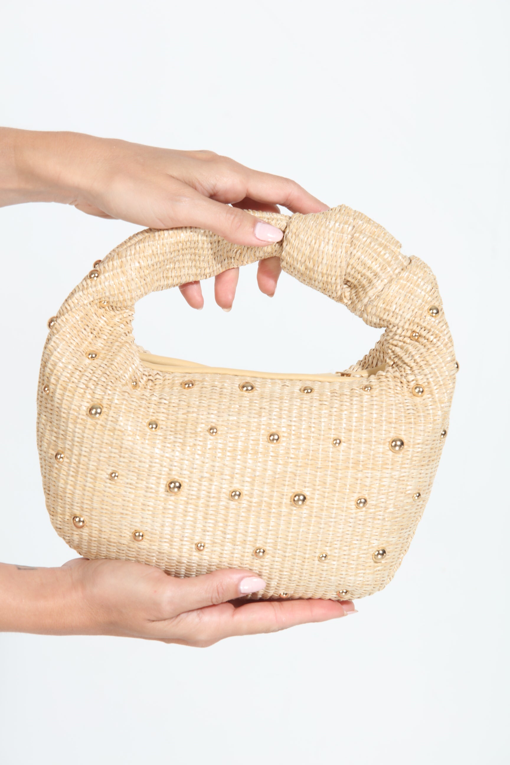 Addison Studded Straw Handbag