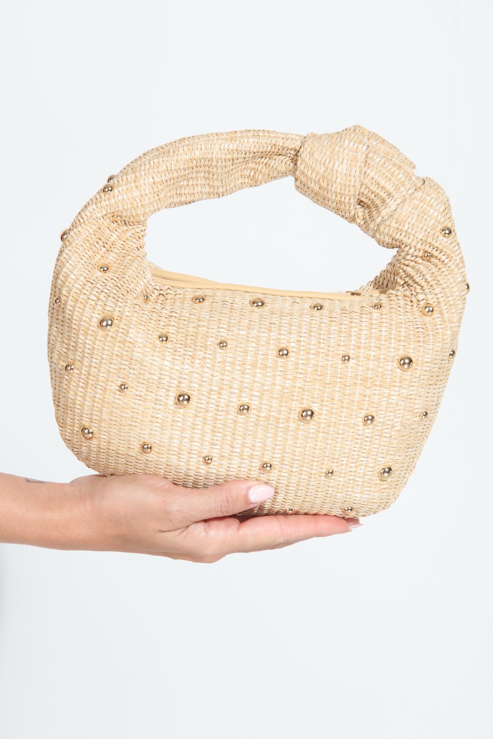Addison Studded Straw Handbag