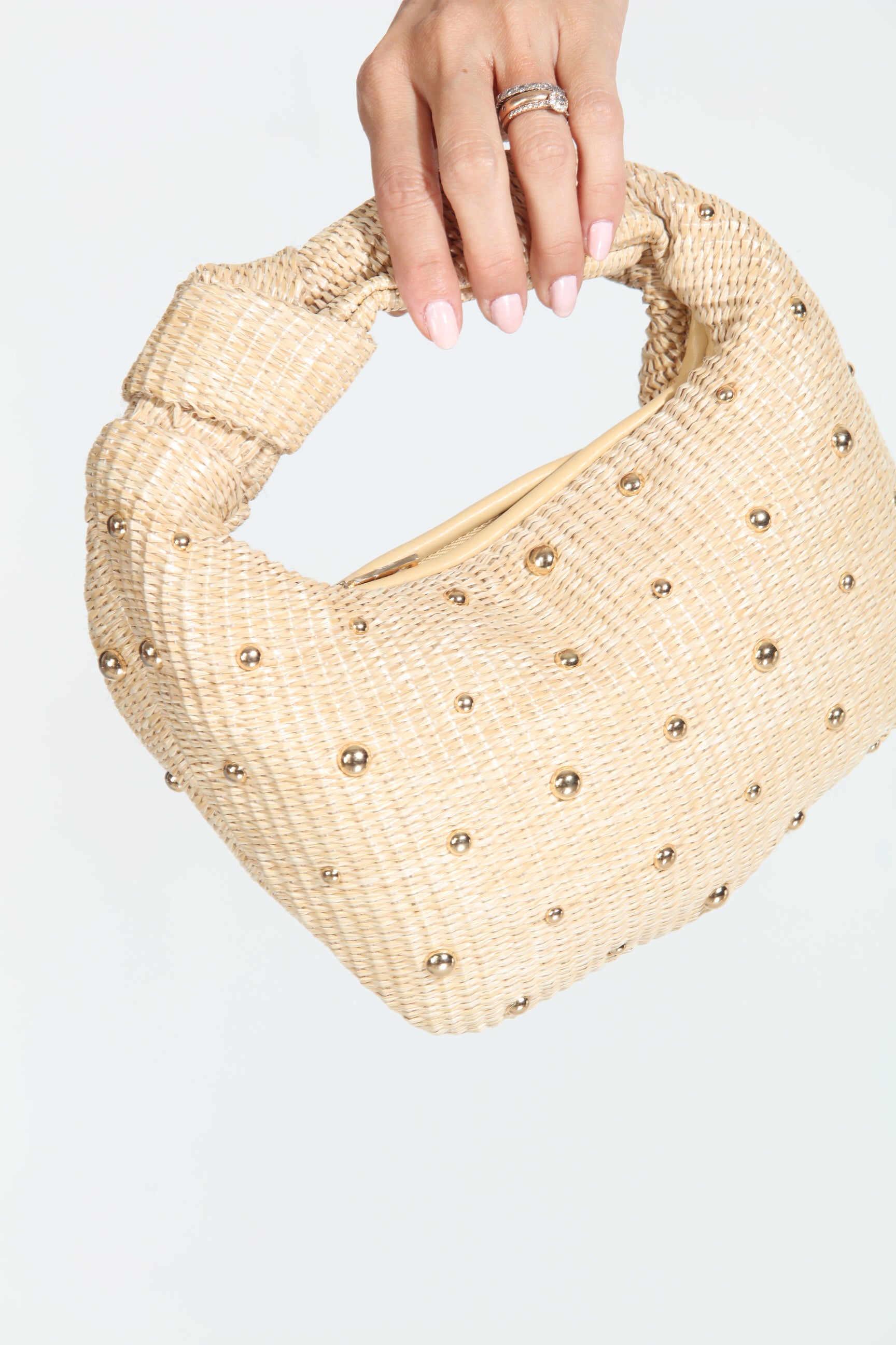 Addison Studded Straw Handbag