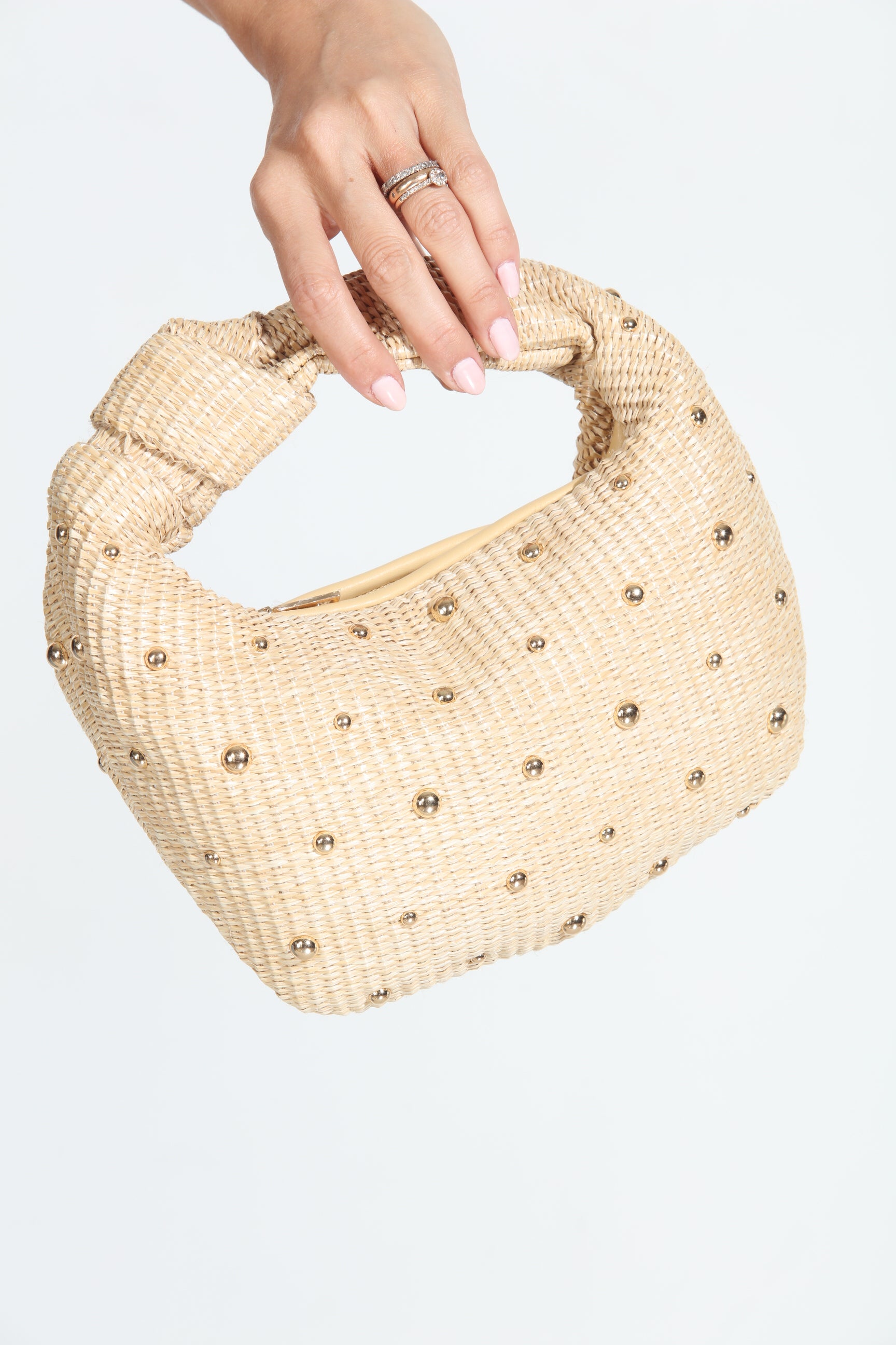 Addison Studded Straw Handbag