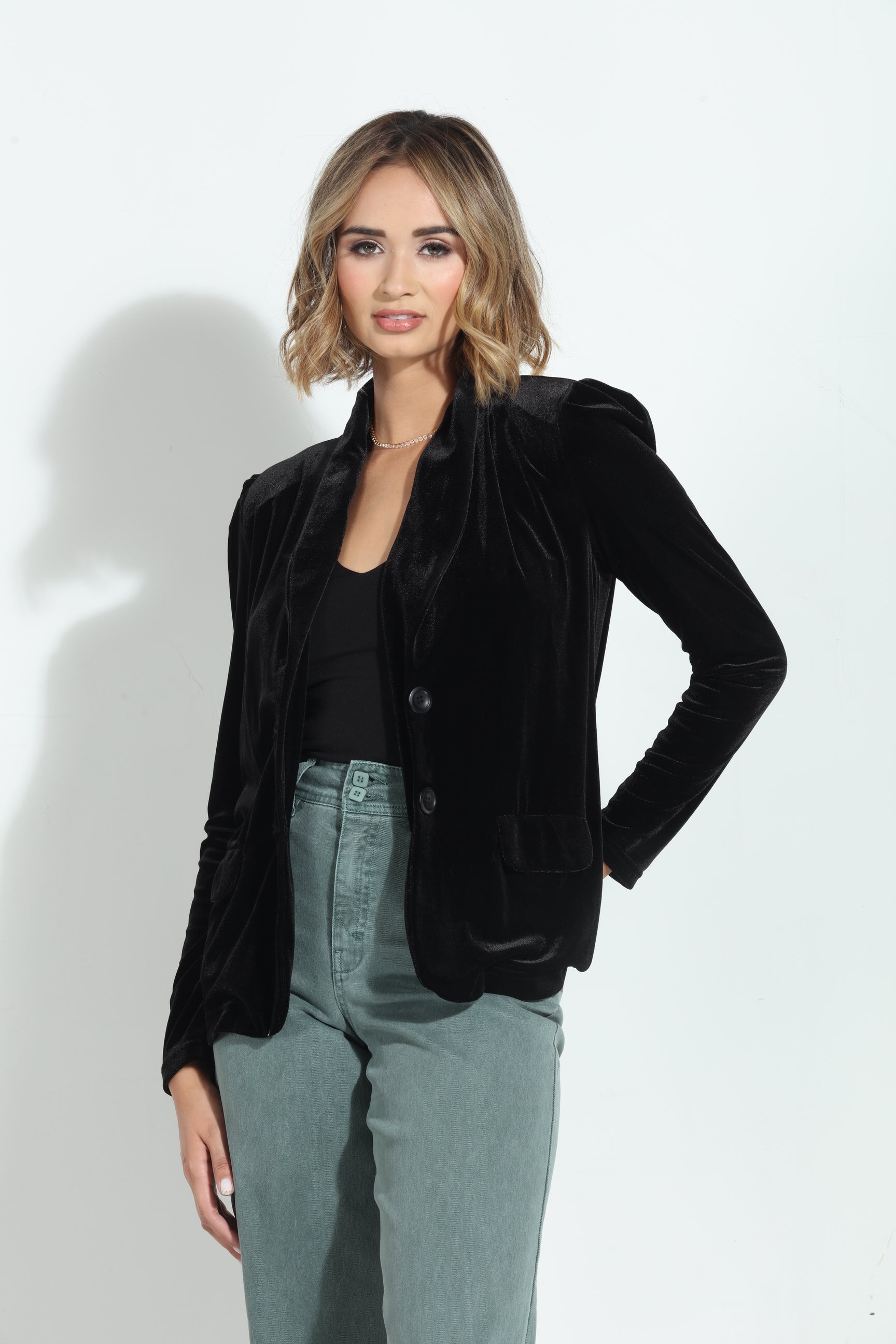 Black Velvet Shirred Blazer-BEST SELLER