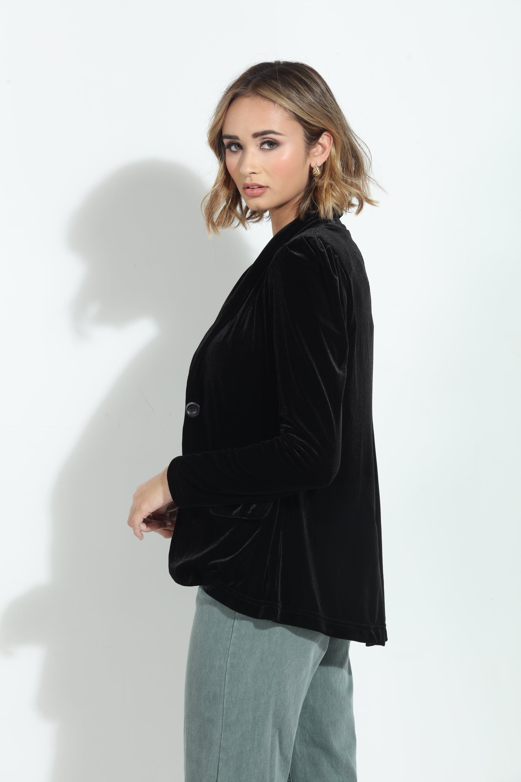 Black Velvet Shirred Blazer-BEST SELLER