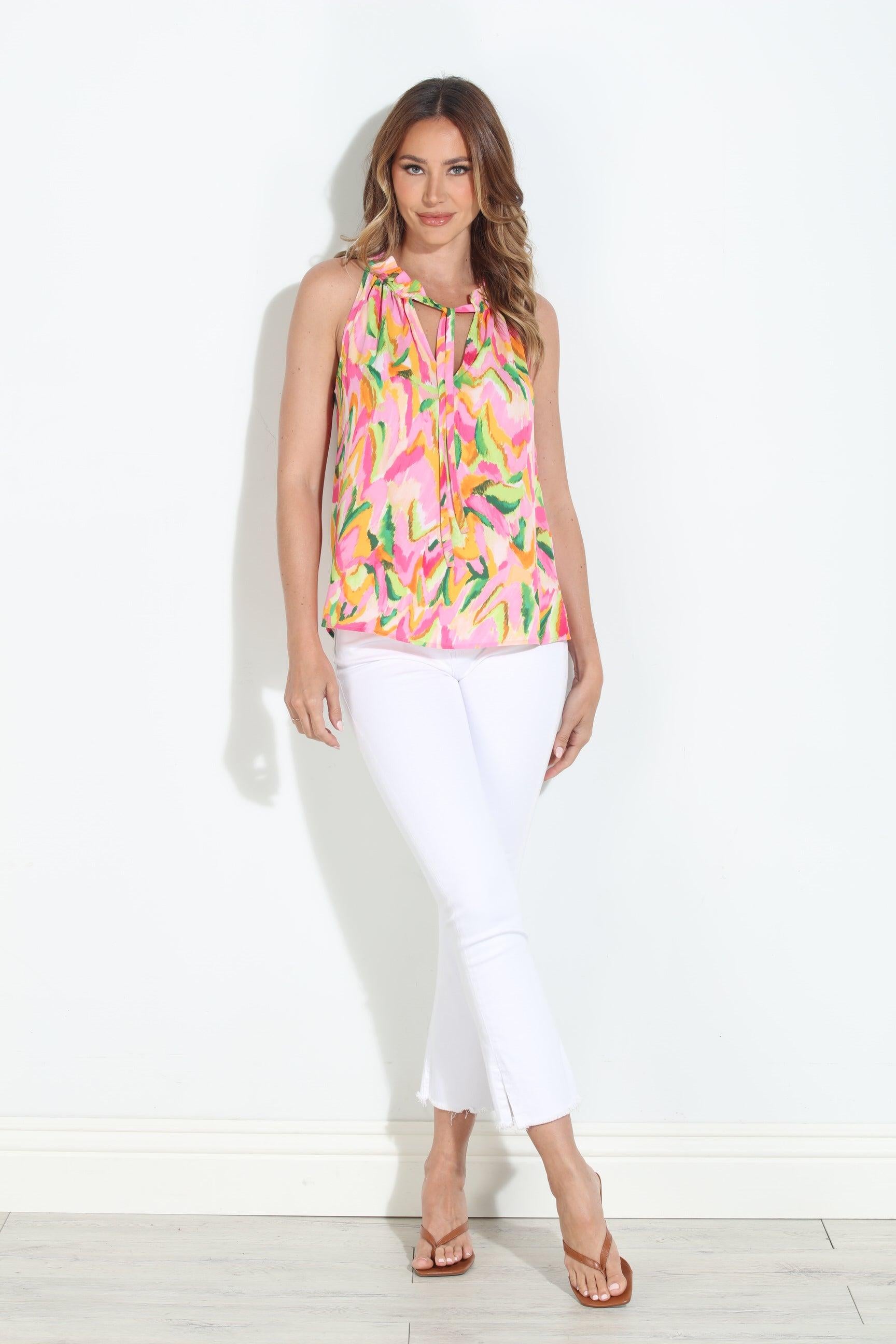 Gloria Pleated Neck Halter Blouse