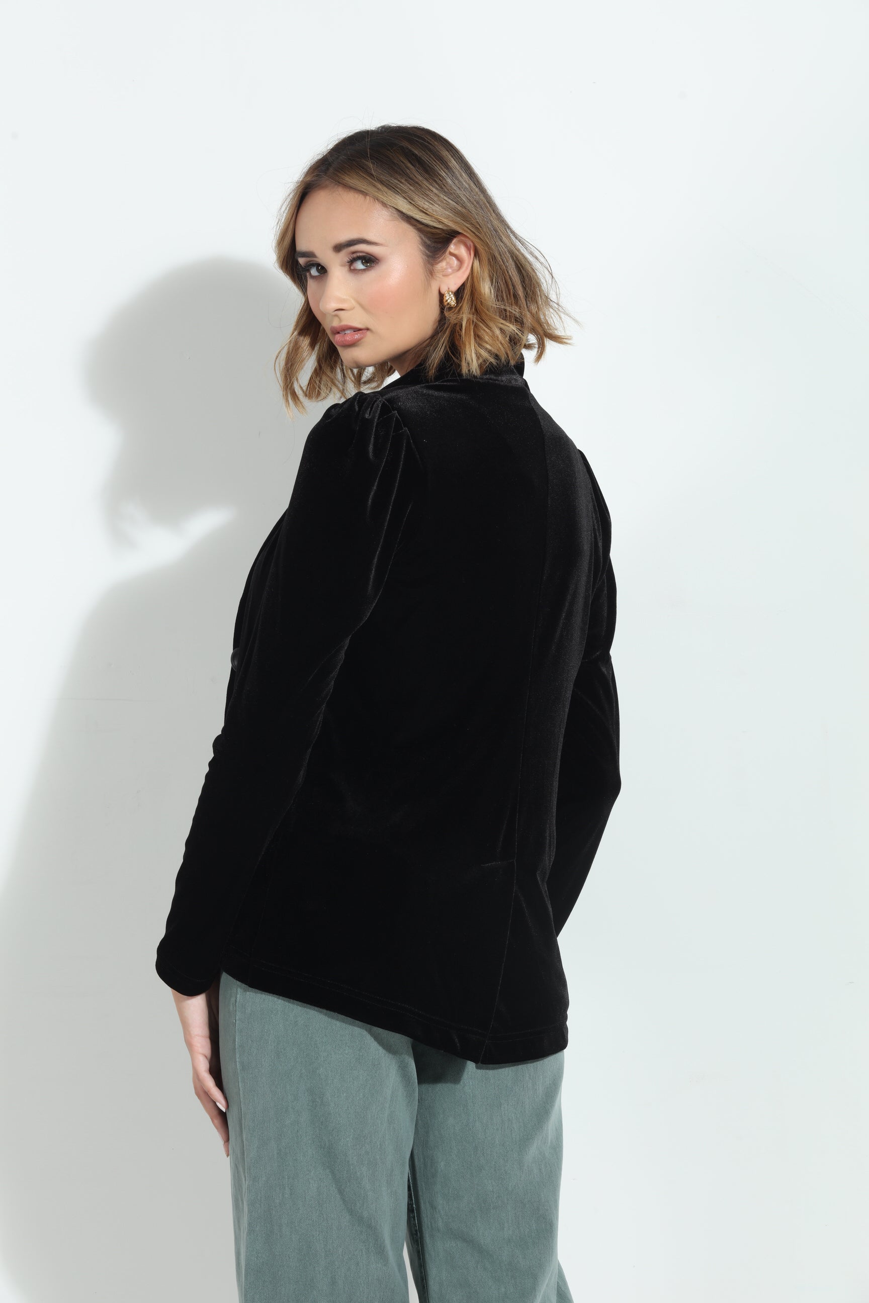 Black Velvet Shirred Blazer-BEST SELLER