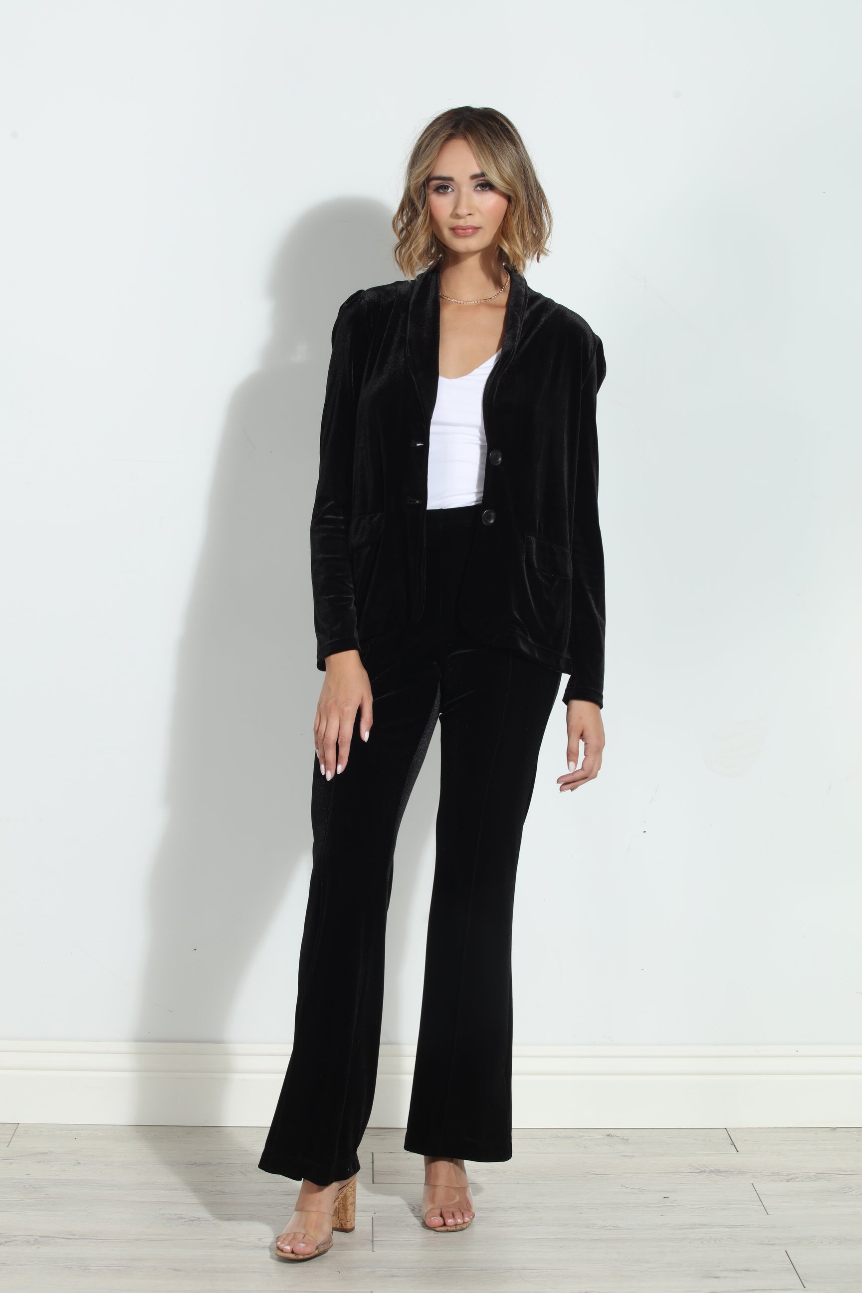 Black Velvet Shirred Blazer-BEST SELLER