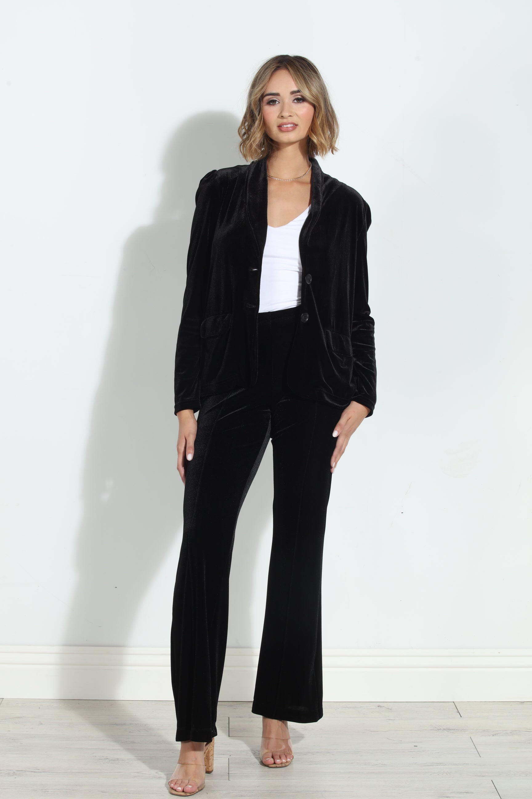 Black Velvet Shirred Blazer-BEST SELLER