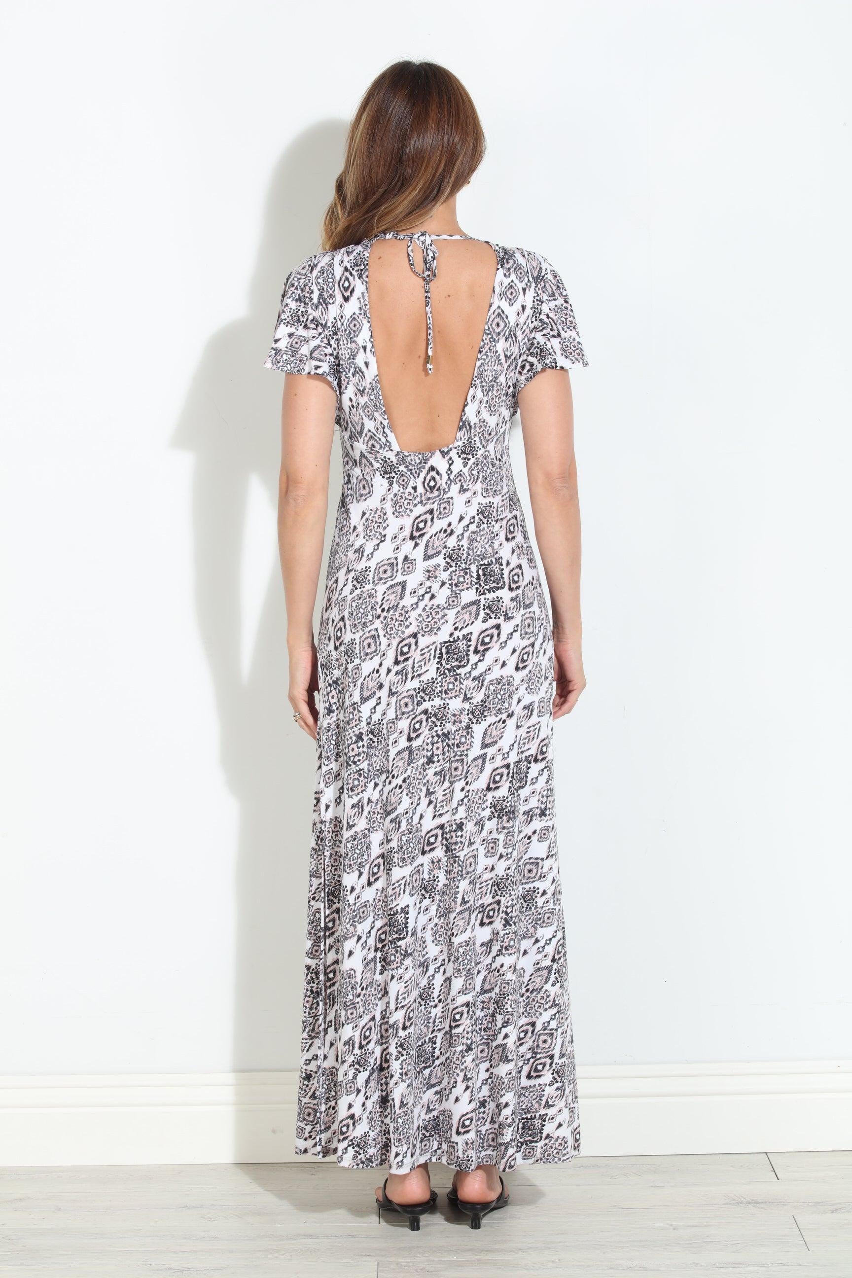 Umbria Stretch Deep V Flutter Sleeve Maxi Dress - BEST SELLER