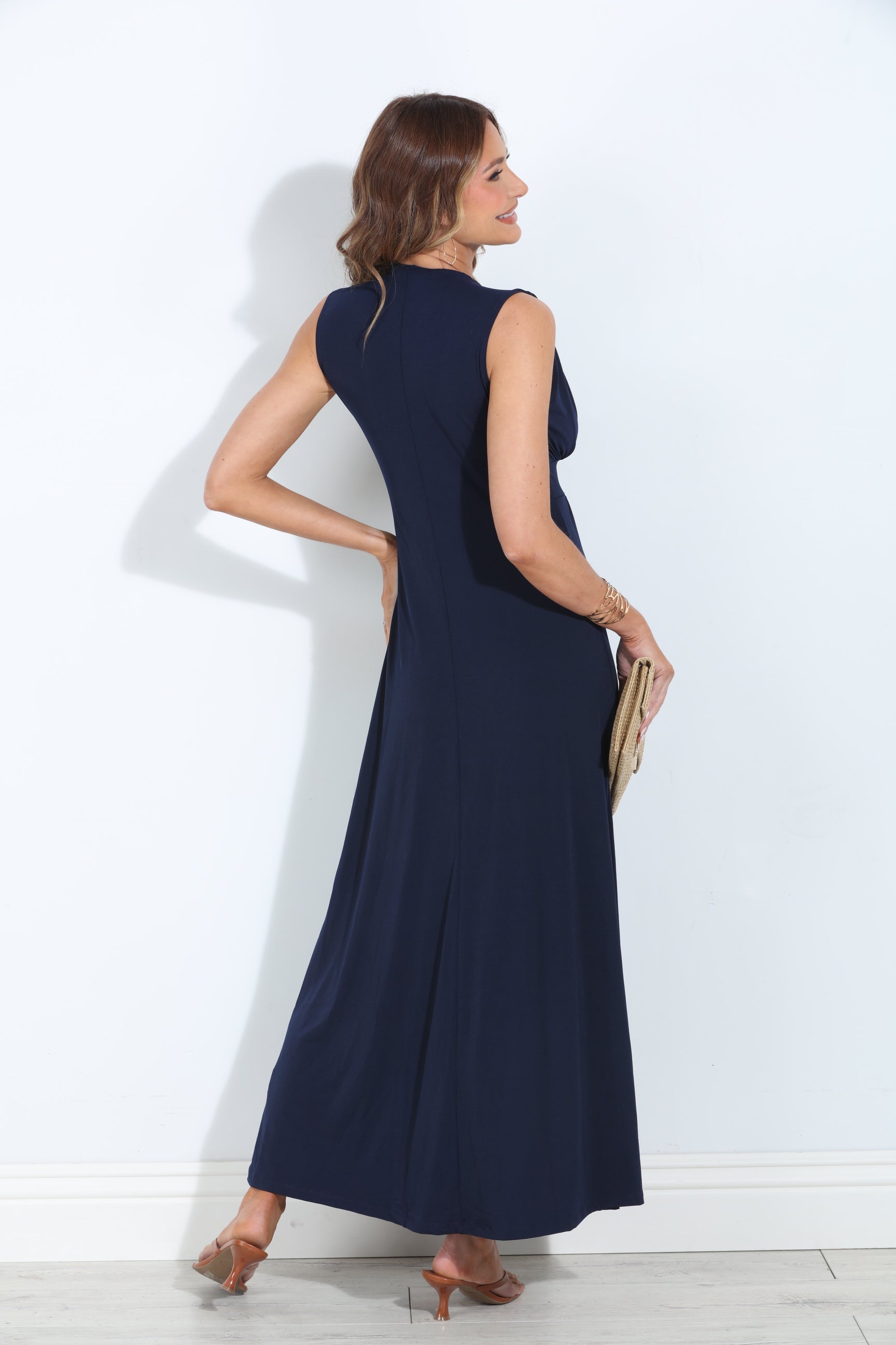 Navy Stretch V-Neck Maxi Dress - BEST SELLER