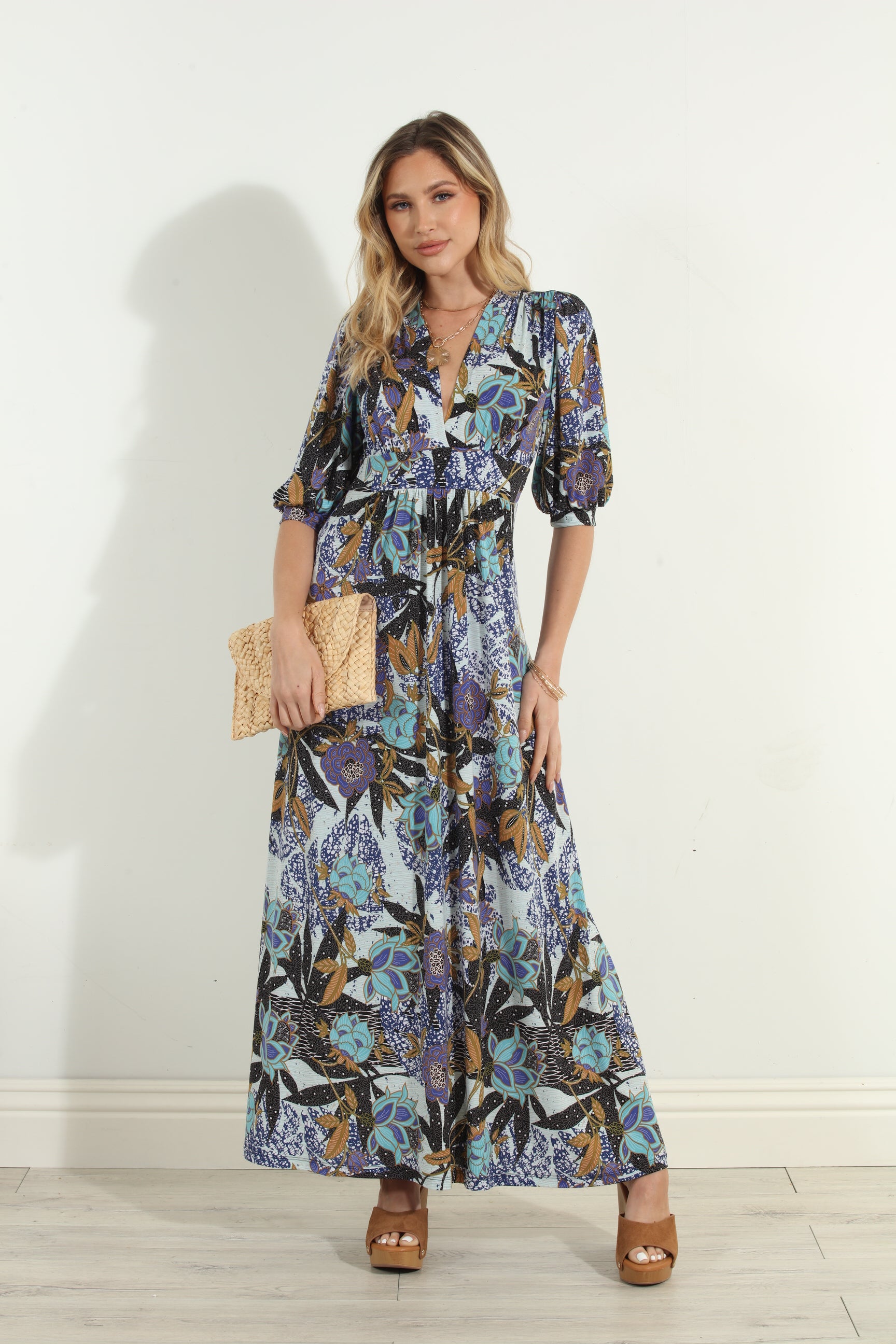 Stefano Stretch Puff Sleeve Maxi Dress