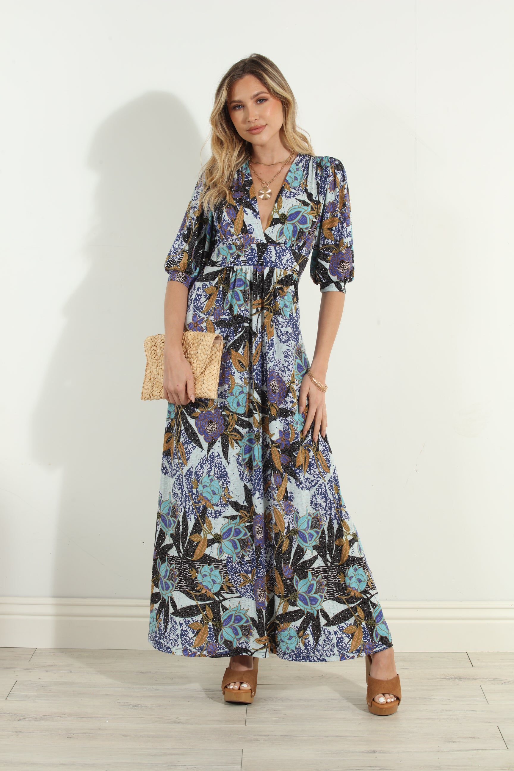 Stefano Stretch Puff Sleeve Maxi Dress