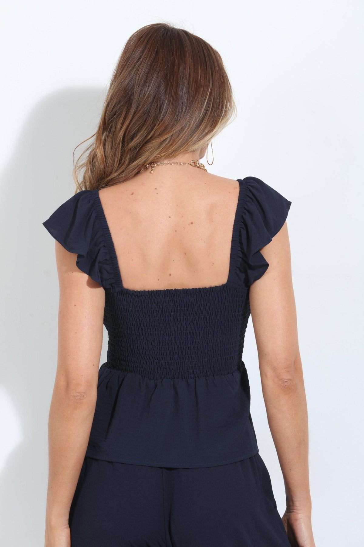 Navy Airflow Smocked Tank-FINAL SALE