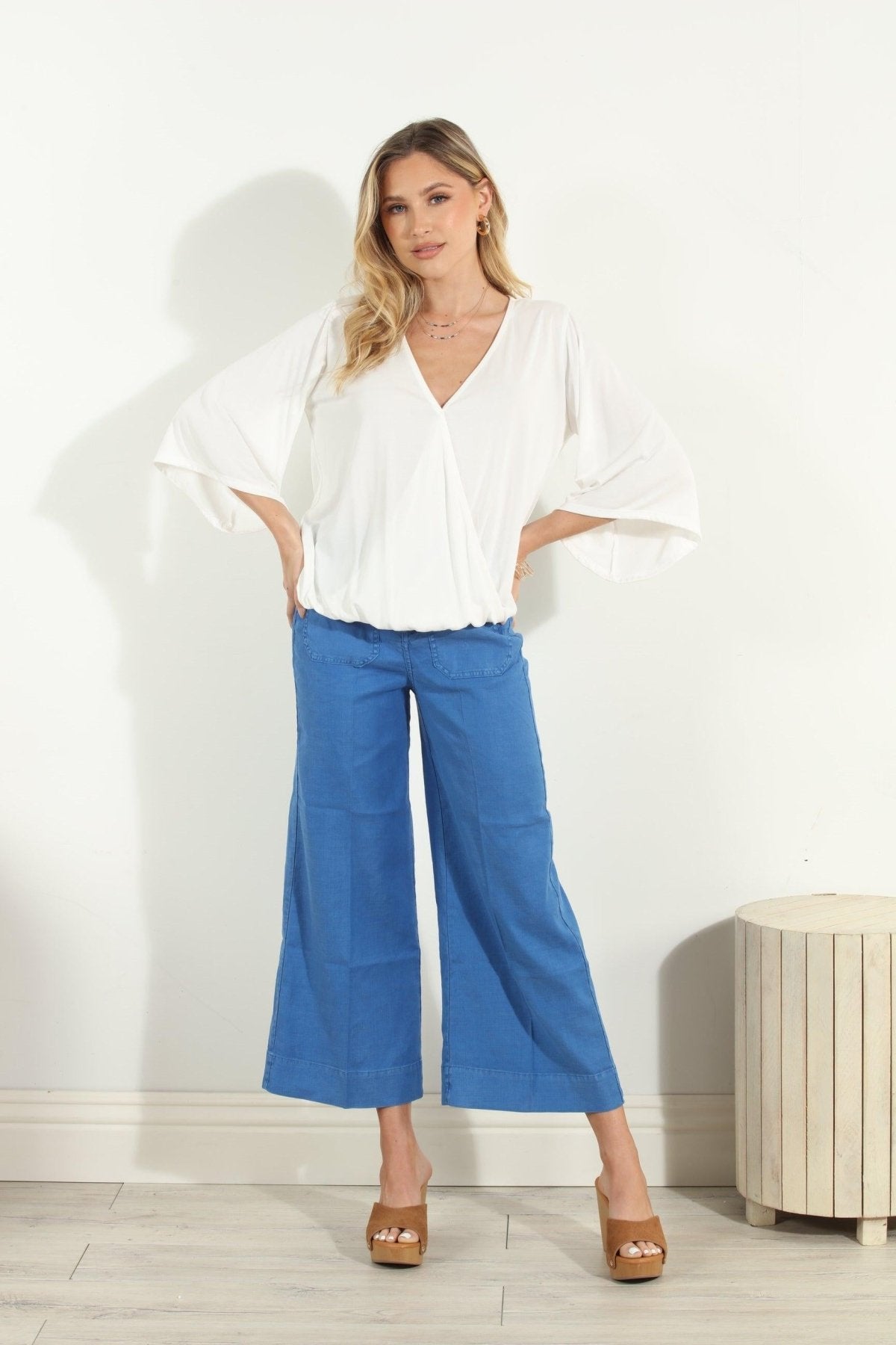 Ivory Cupro Surplice Top-FINAL SALE