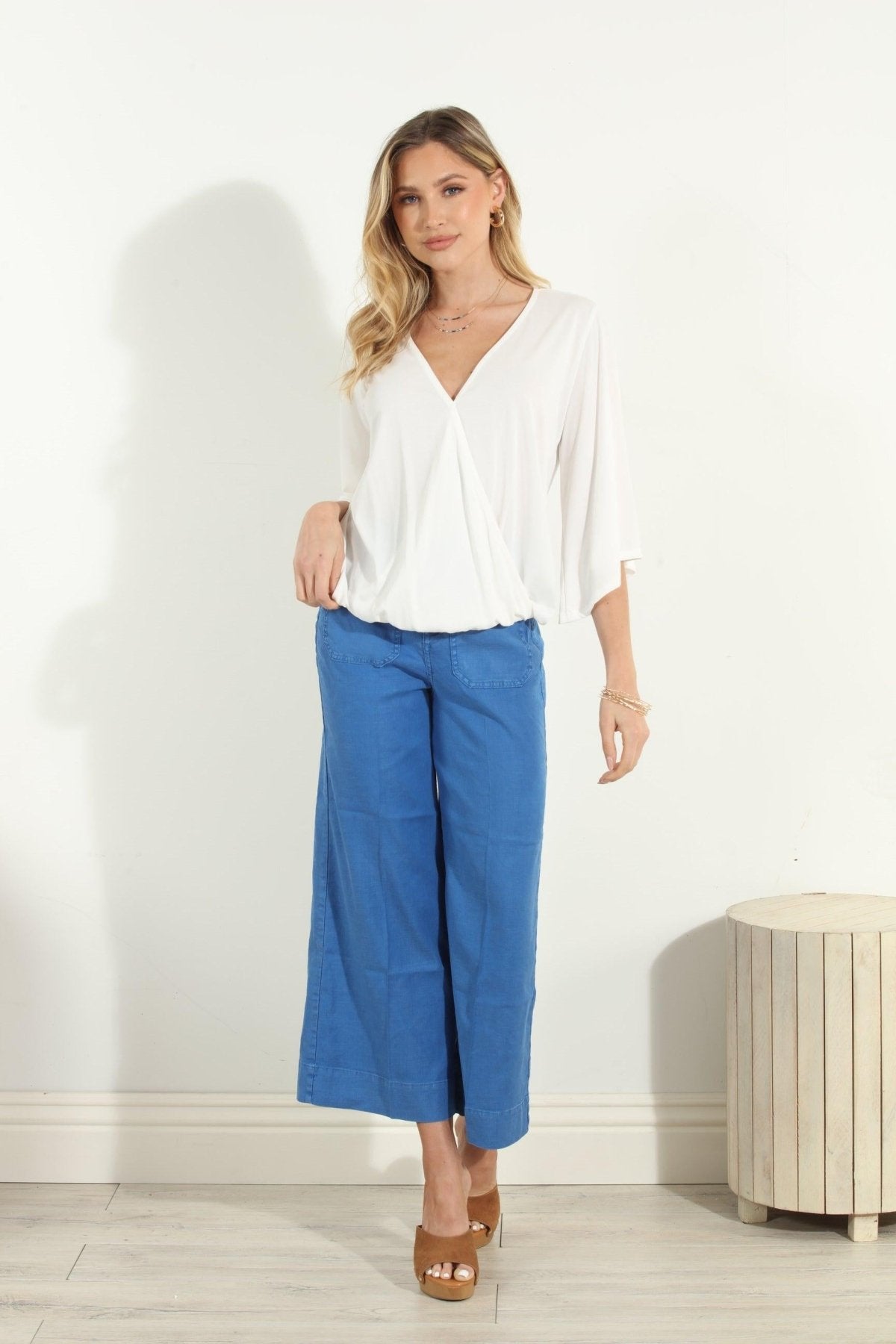 Ivory Cupro Surplice Top-FINAL SALE
