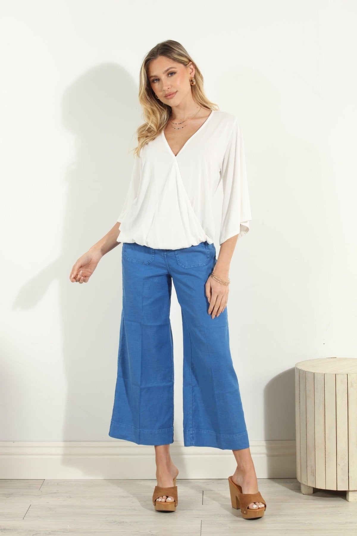 Ivory Cupro Surplice Top-FINAL SALE