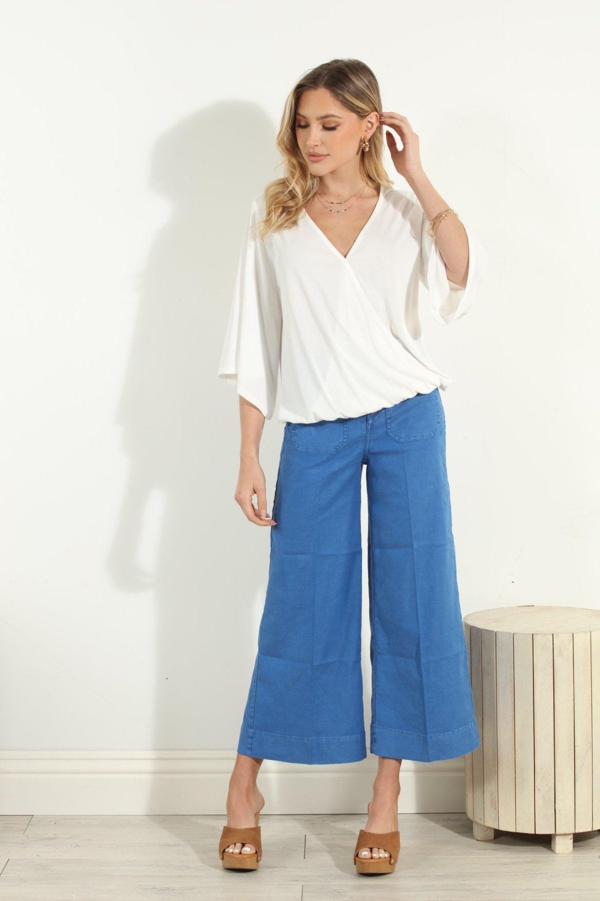 Ivory Cupro Surplice Top-FINAL SALE