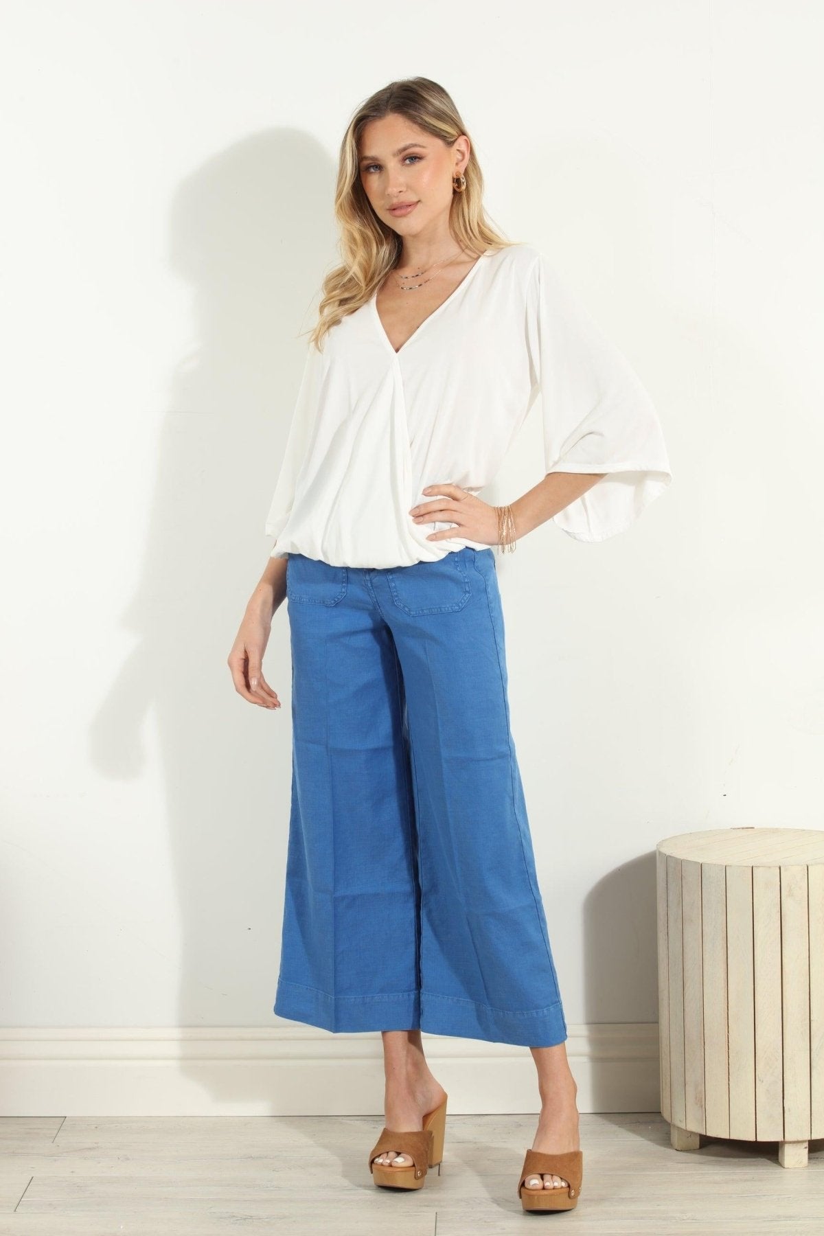 Ivory Cupro Surplice Top-FINAL SALE