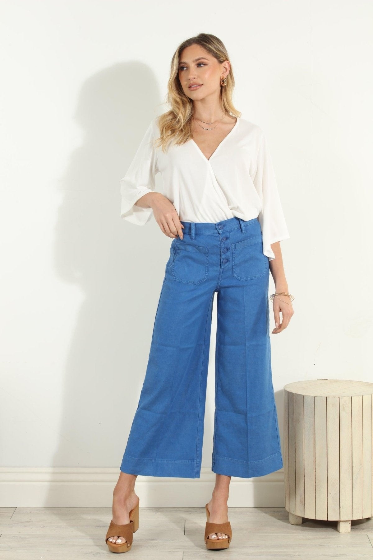 Ivory Cupro Surplice Top-FINAL SALE