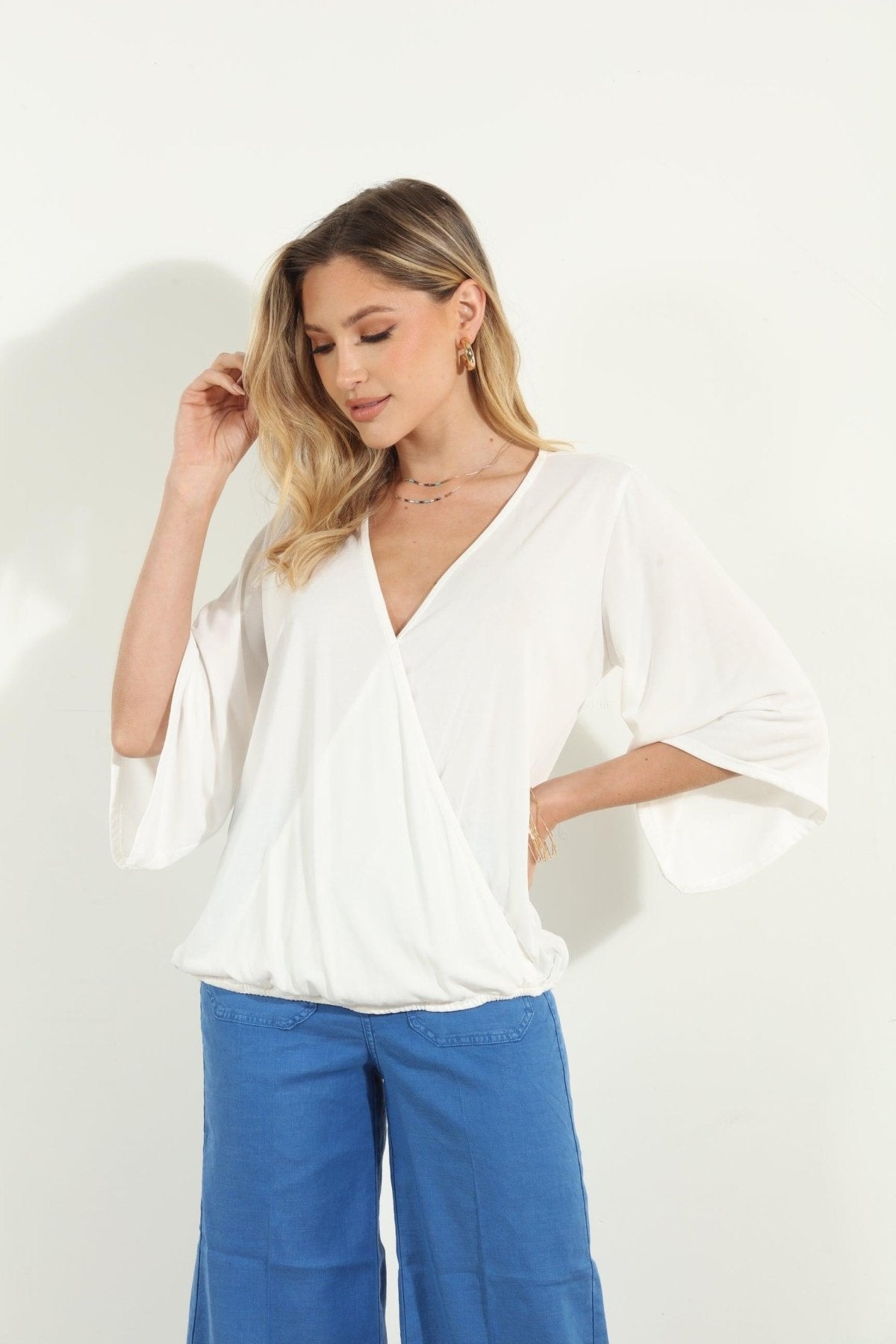 Ivory Cupro Surplice Top-FINAL SALE