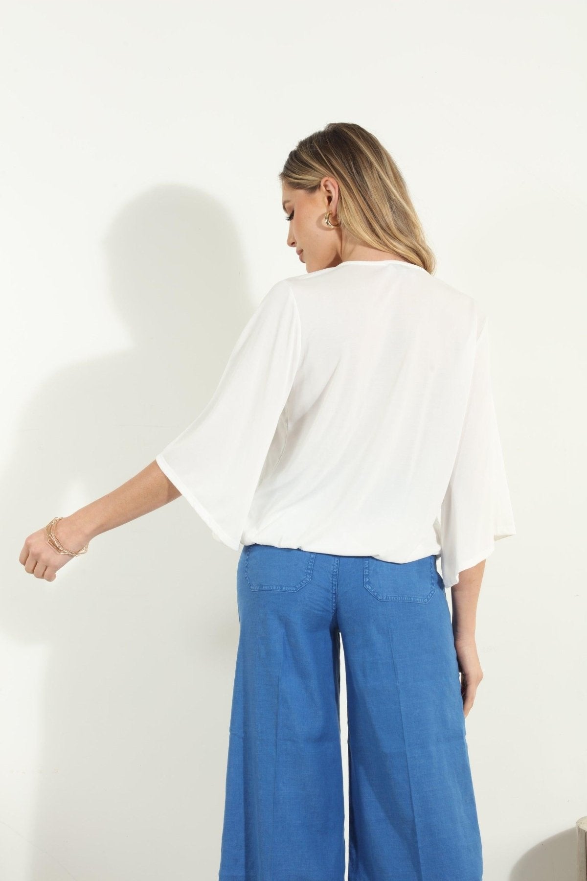 Ivory Cupro Surplice Top-FINAL SALE