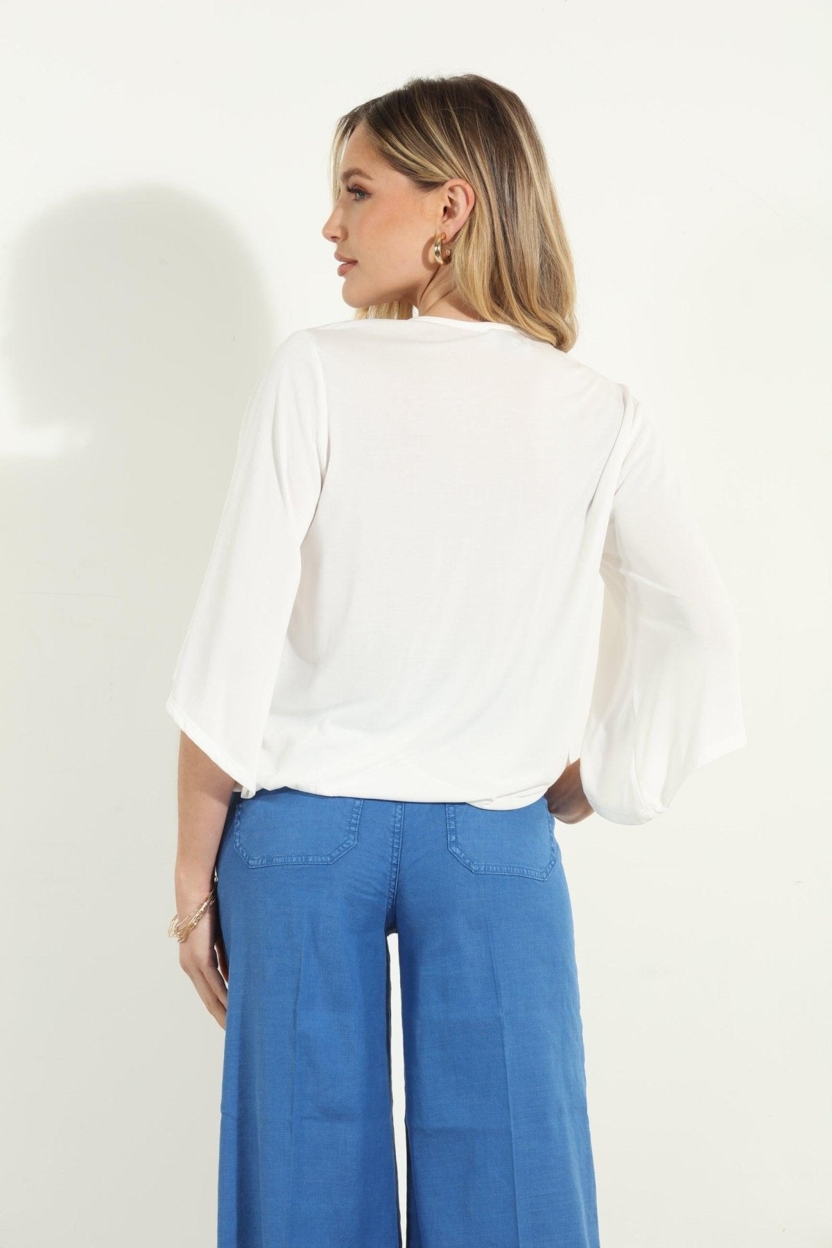 Ivory Cupro Surplice Top-FINAL SALE