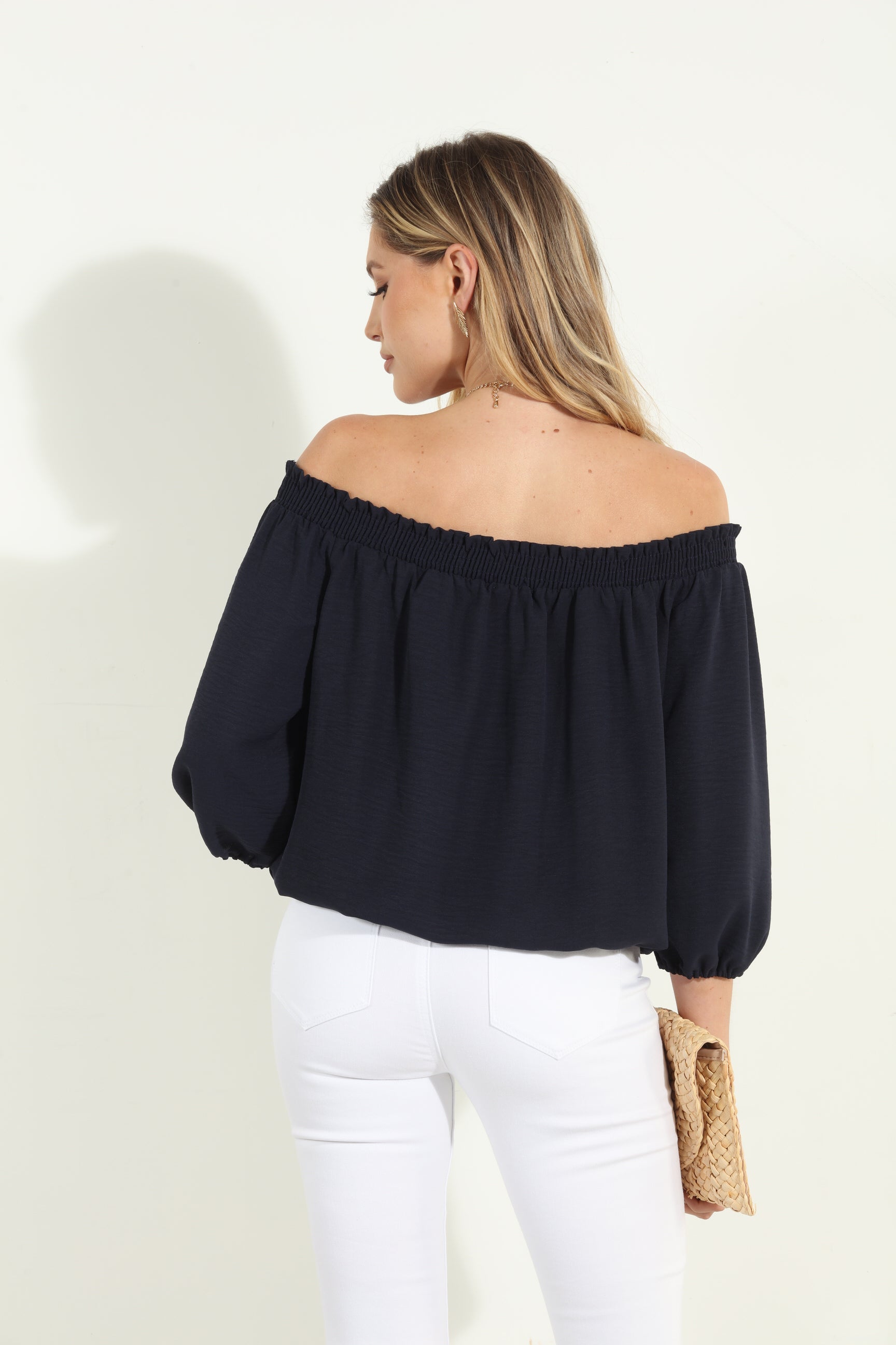 Navy Airflow Smocked OTS Top