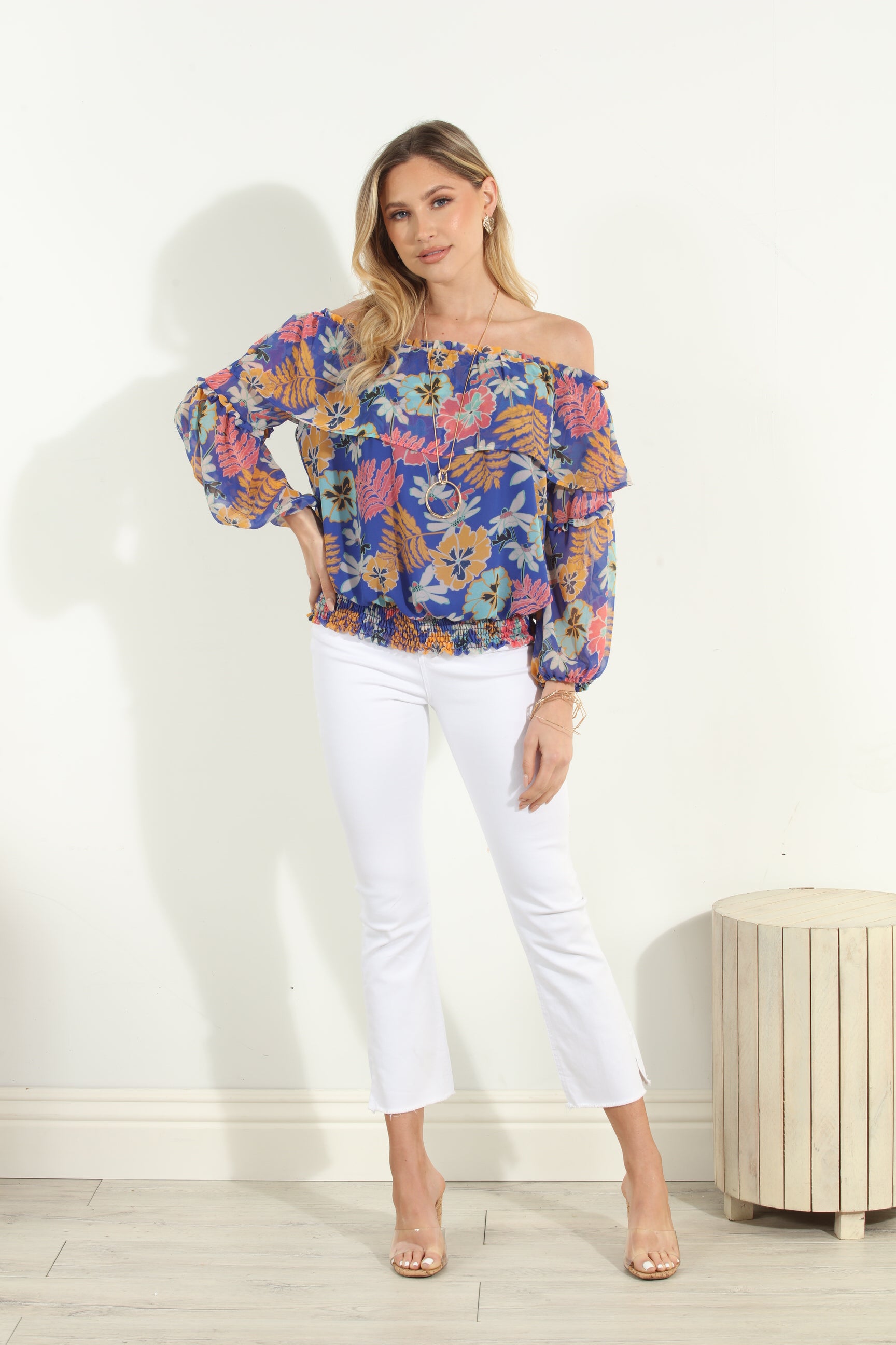 Brinley OTS Ruffle Smocked Top