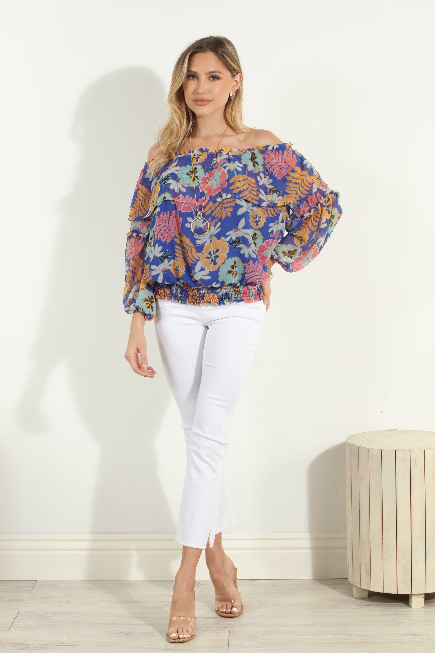 Brinley OTS Ruffle Smocked Top
