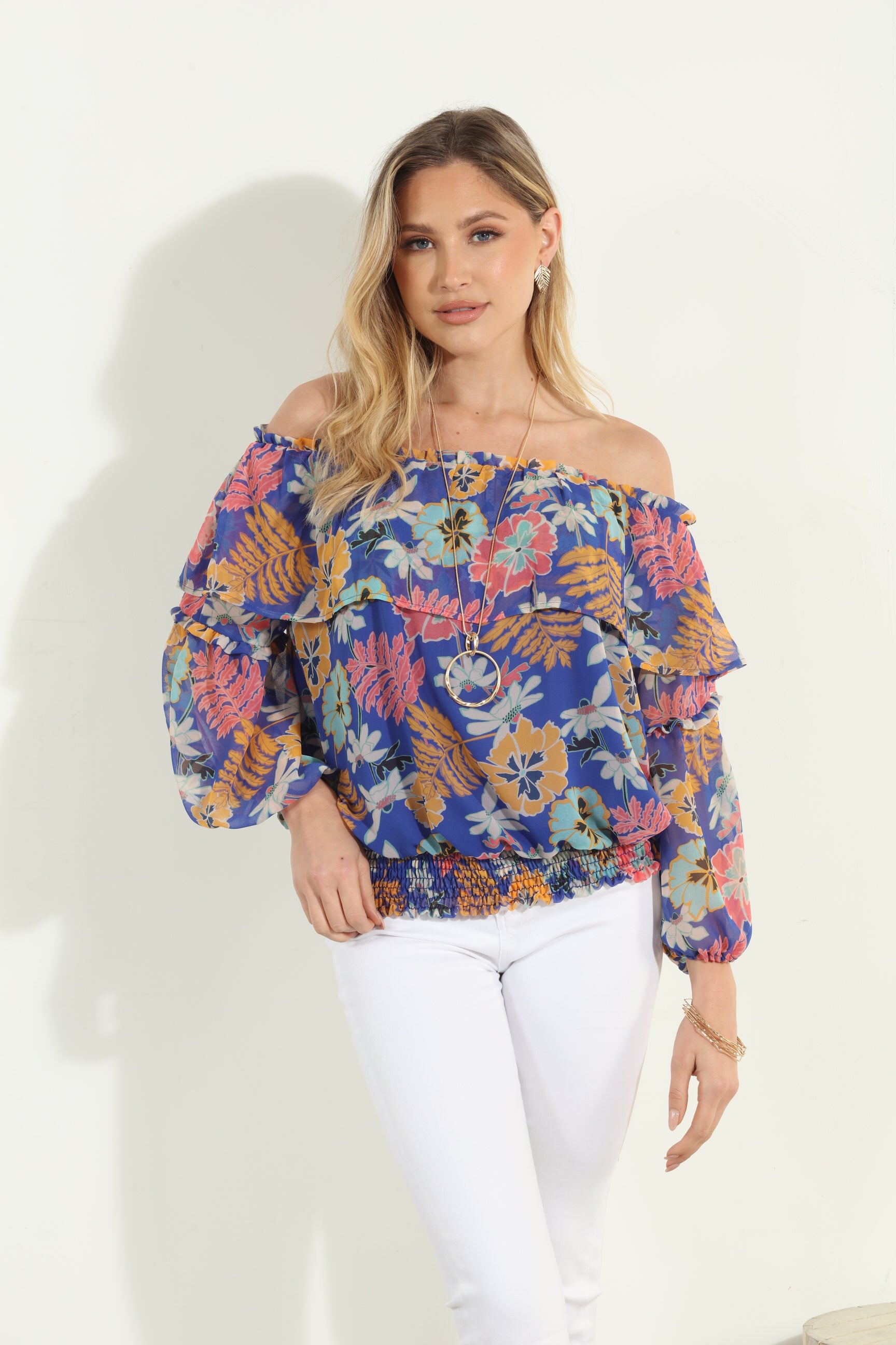 Brinley OTS Ruffle Smocked Top