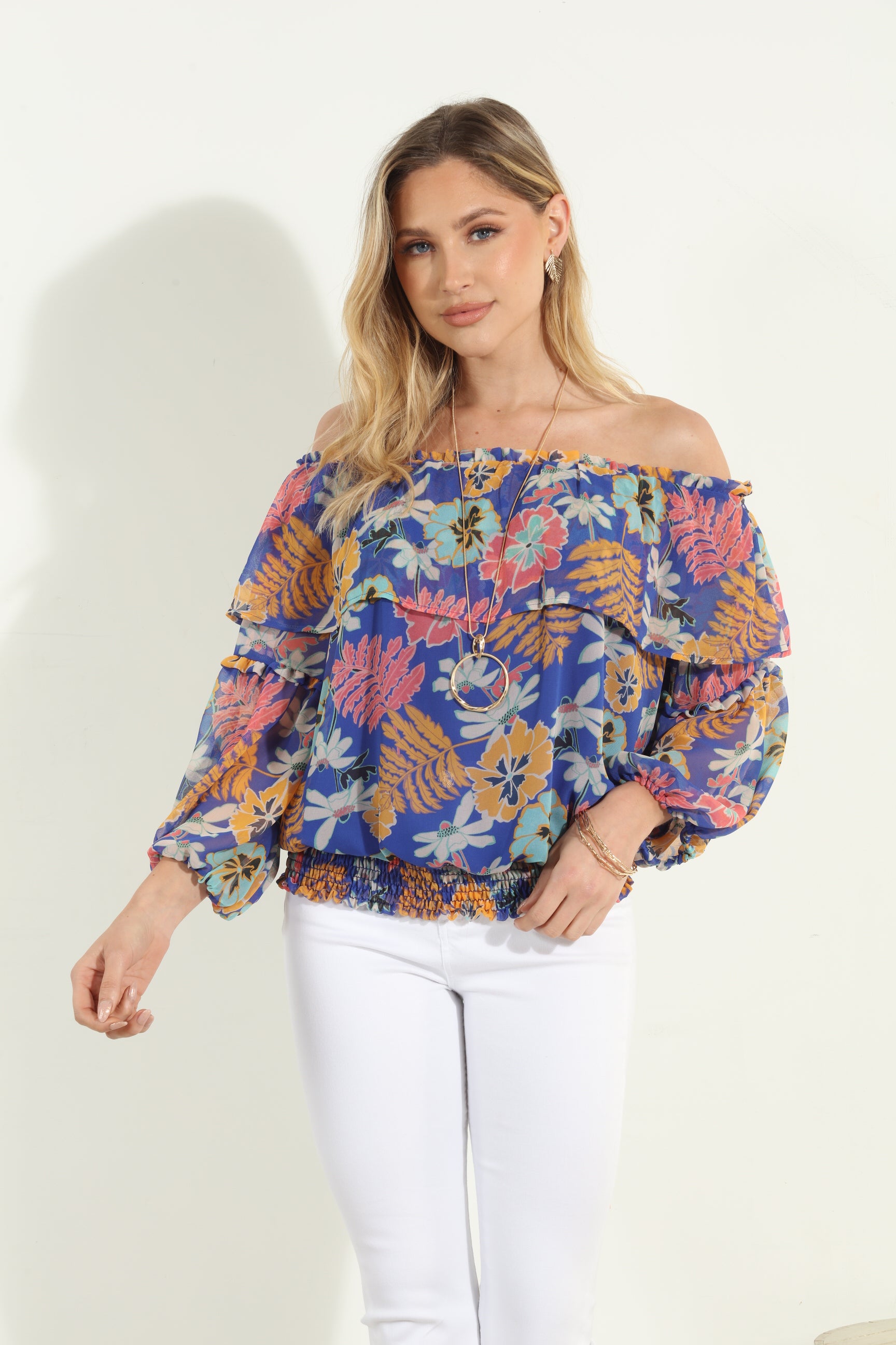 Brinley OTS Ruffle Smocked Top
