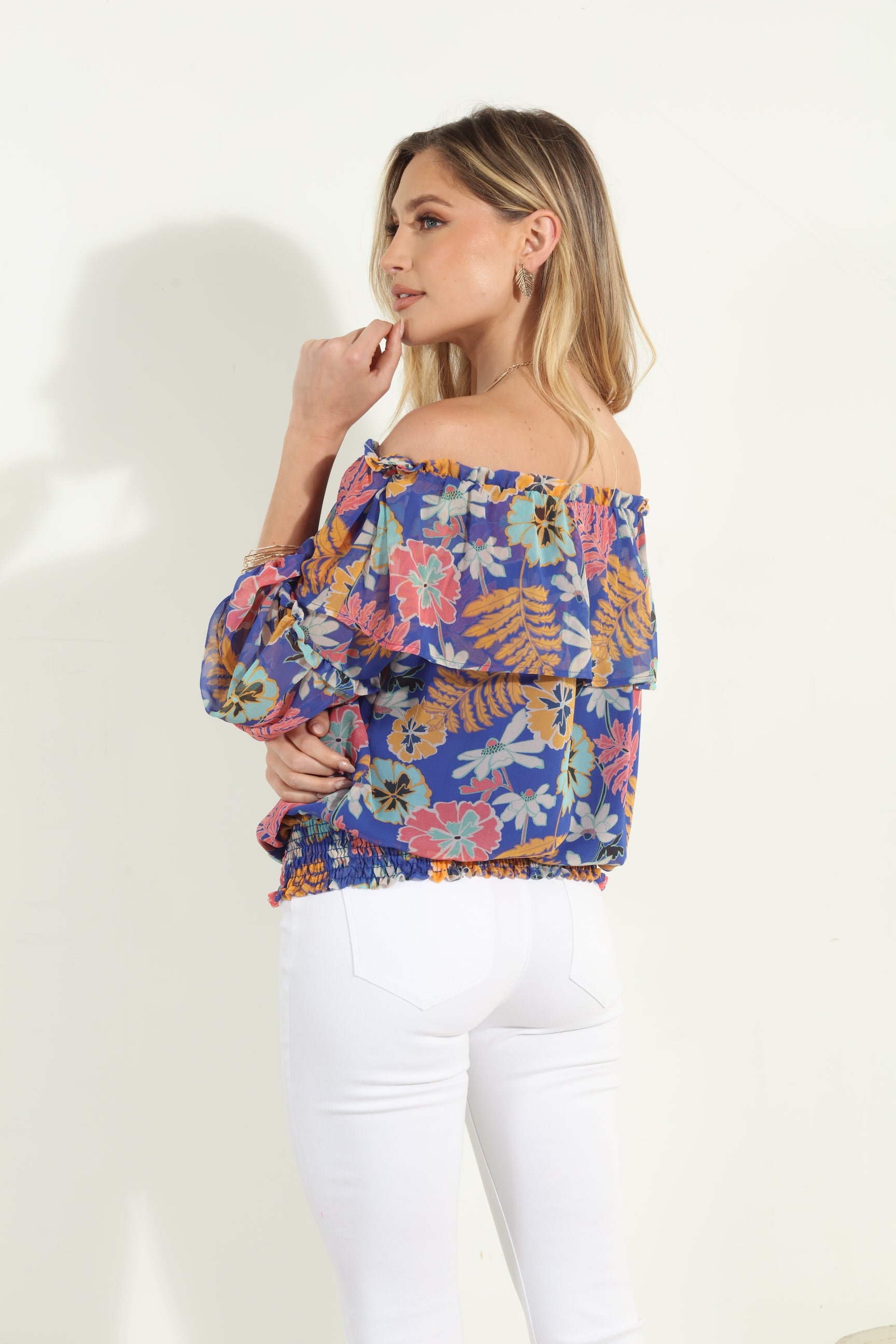 Brinley OTS Ruffle Smocked Top