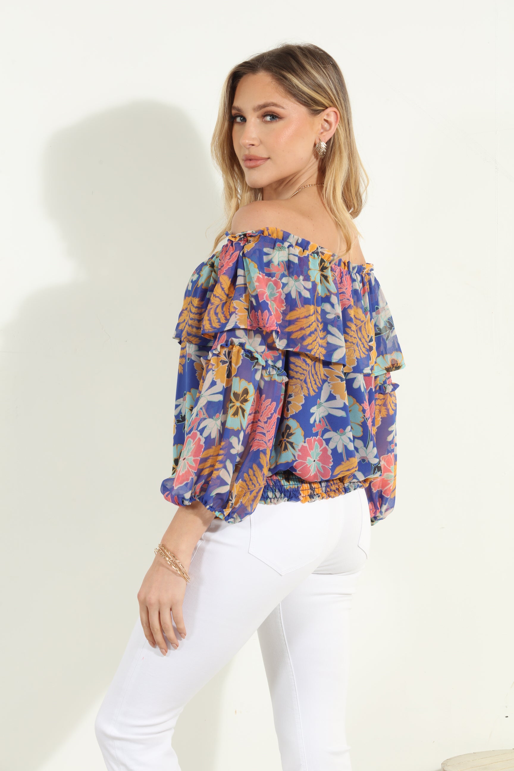 Brinley OTS Ruffle Smocked Top