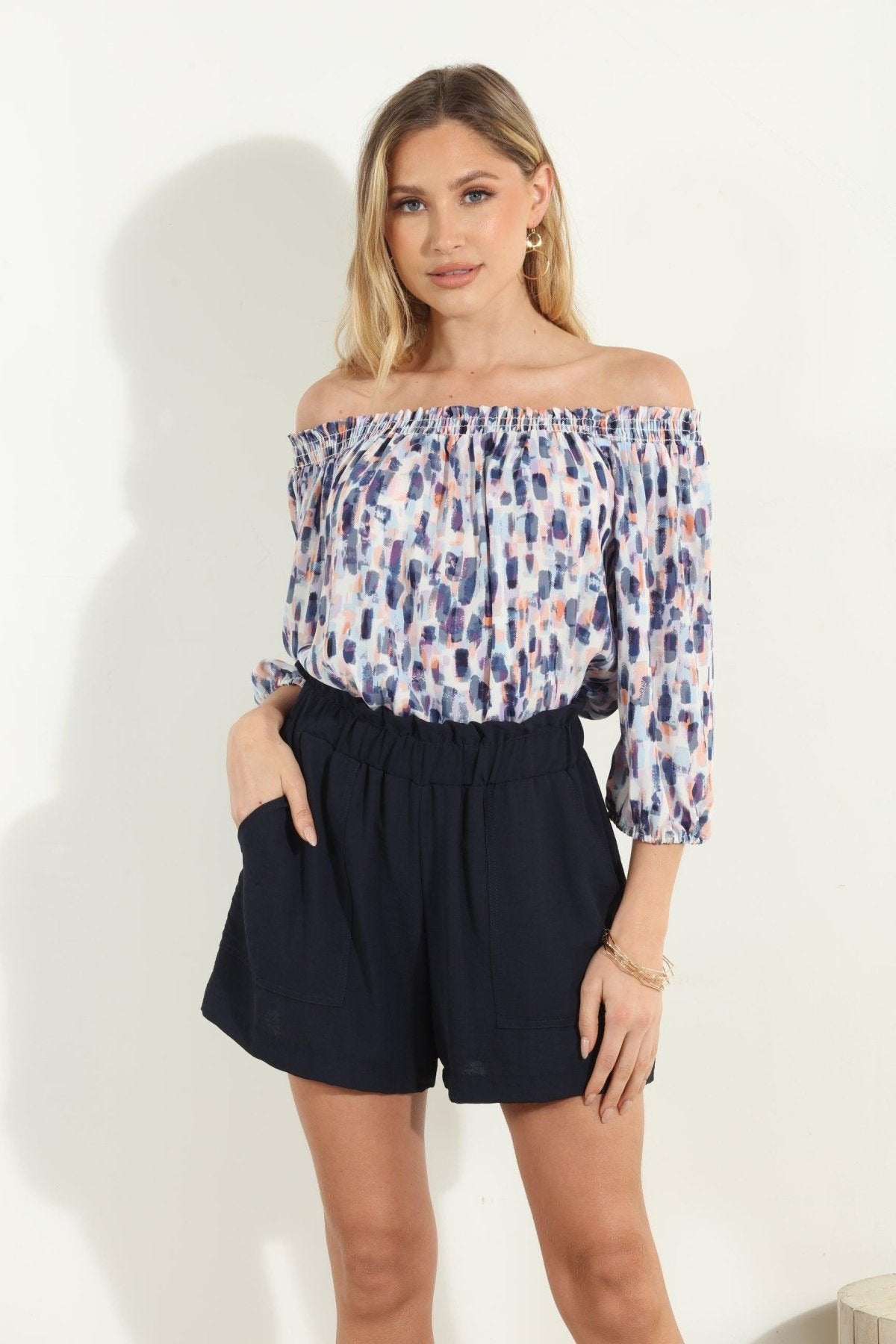 Navy Paper Bag Woven Shorts-FINAL SALE