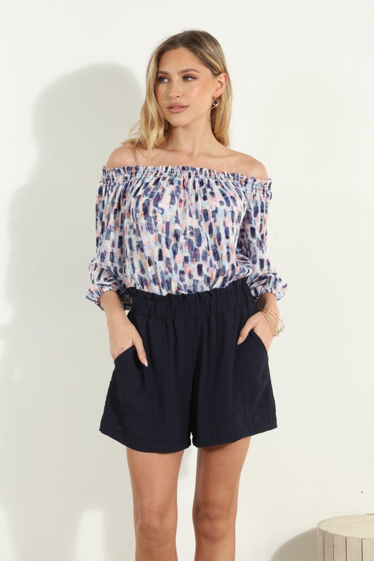 Navy Paper Bag Woven Shorts-FINAL SALE